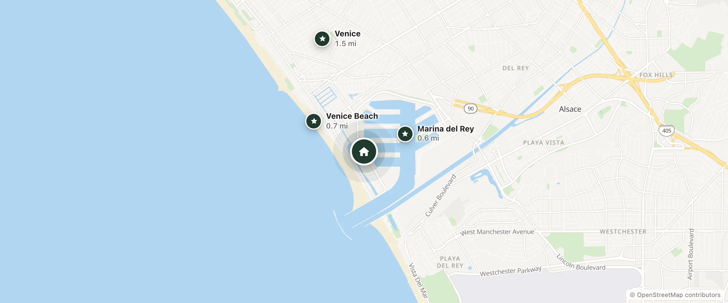 Map of Courtyard by Marriott Marina del Rey and nearby Marina del Rey, Venice Beach and Venice