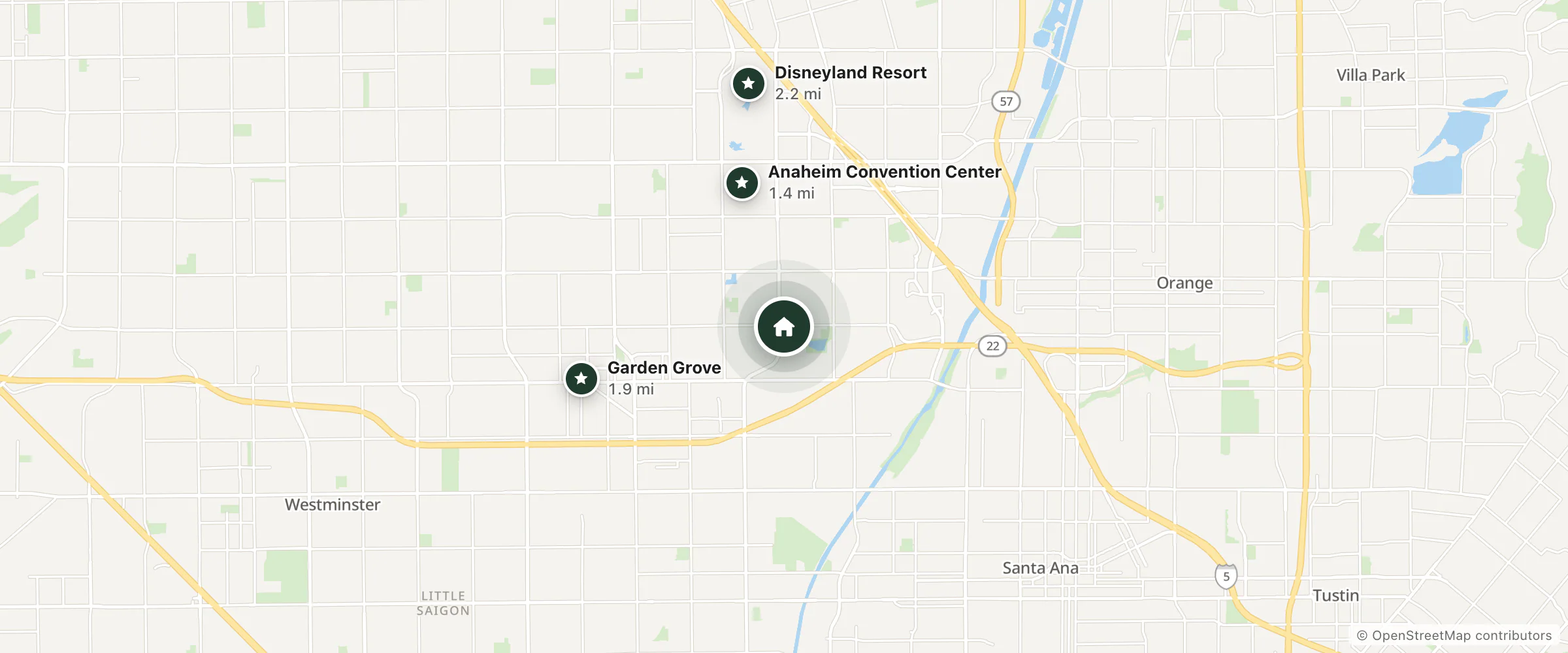 Map of Legacy Inn & Suites and nearby Anaheim Convention Center, Garden Grove and Disneyland Resort