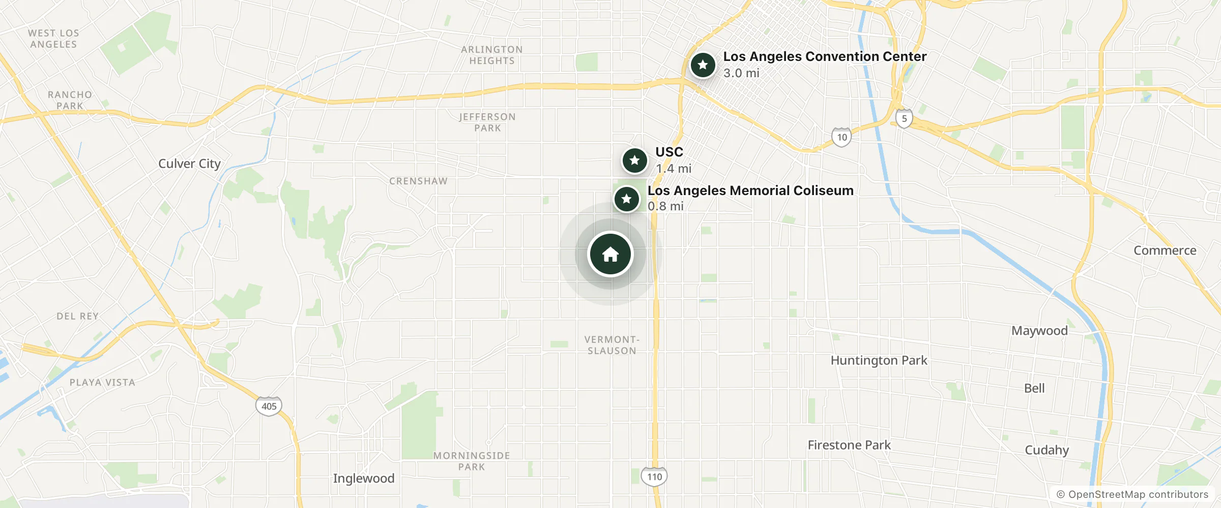 Map of Sahara Inn and nearby Los Angeles Memorial Coliseum, USC and Los Angeles Convention Center
