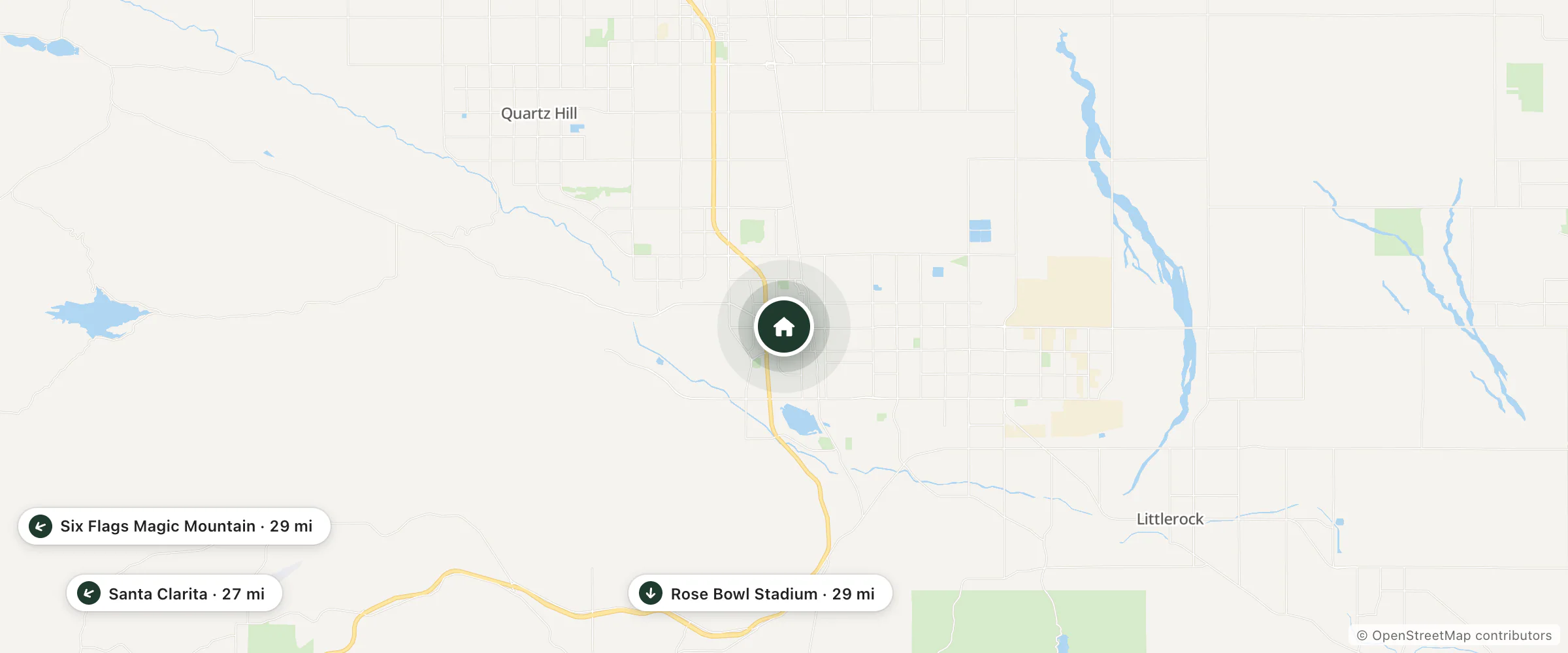 Map of OYO Hotel and nearby Santa Clarita, Six Flags Magic Mountain and Rose Bowl Stadium