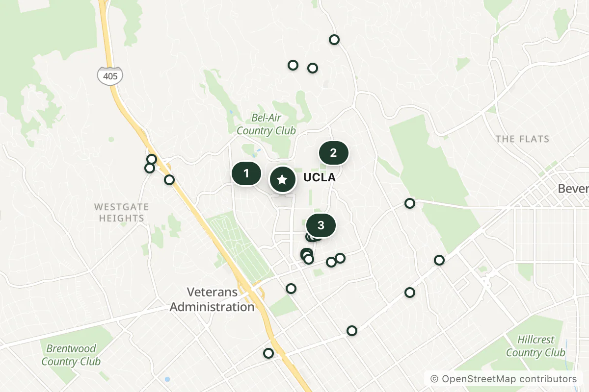 Map of the top 25 hotels for this question around UCLA