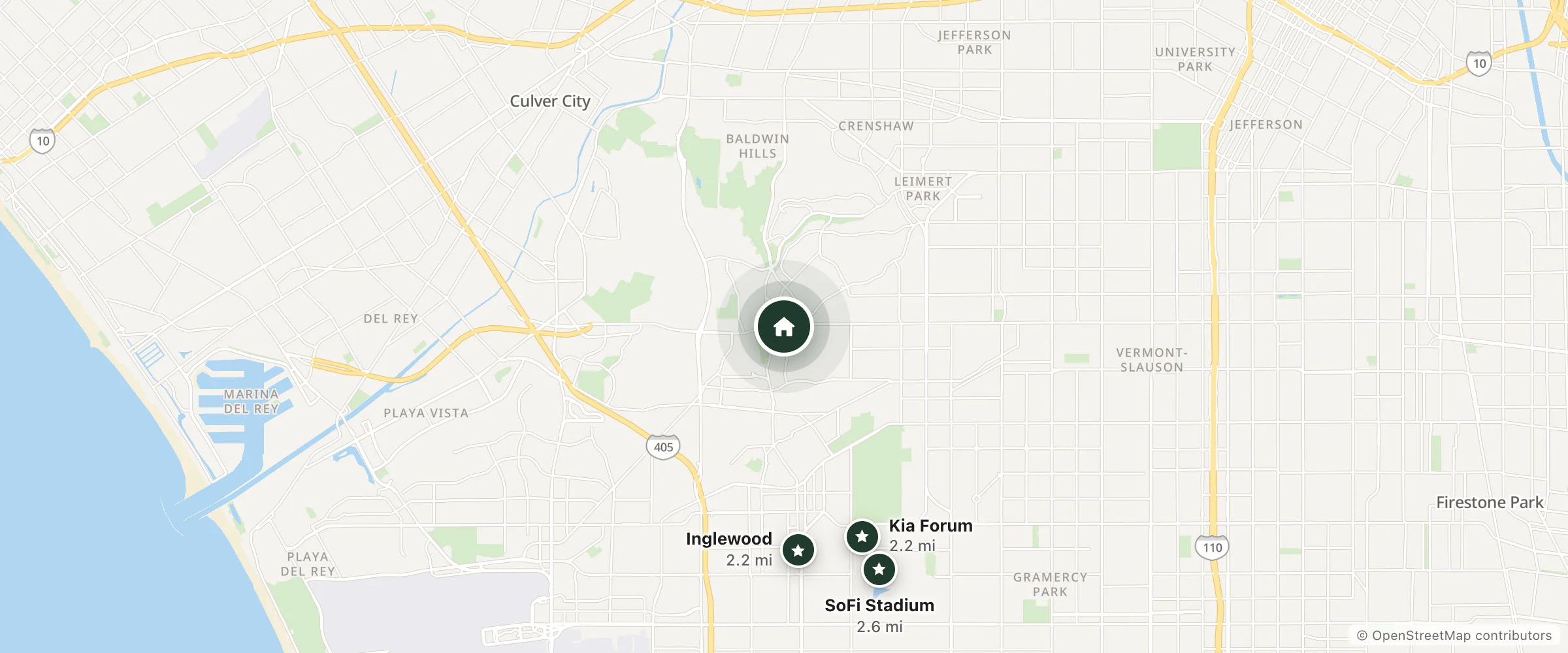 Map of Jet Inn and nearby Kia Forum, Inglewood and SoFi Stadium