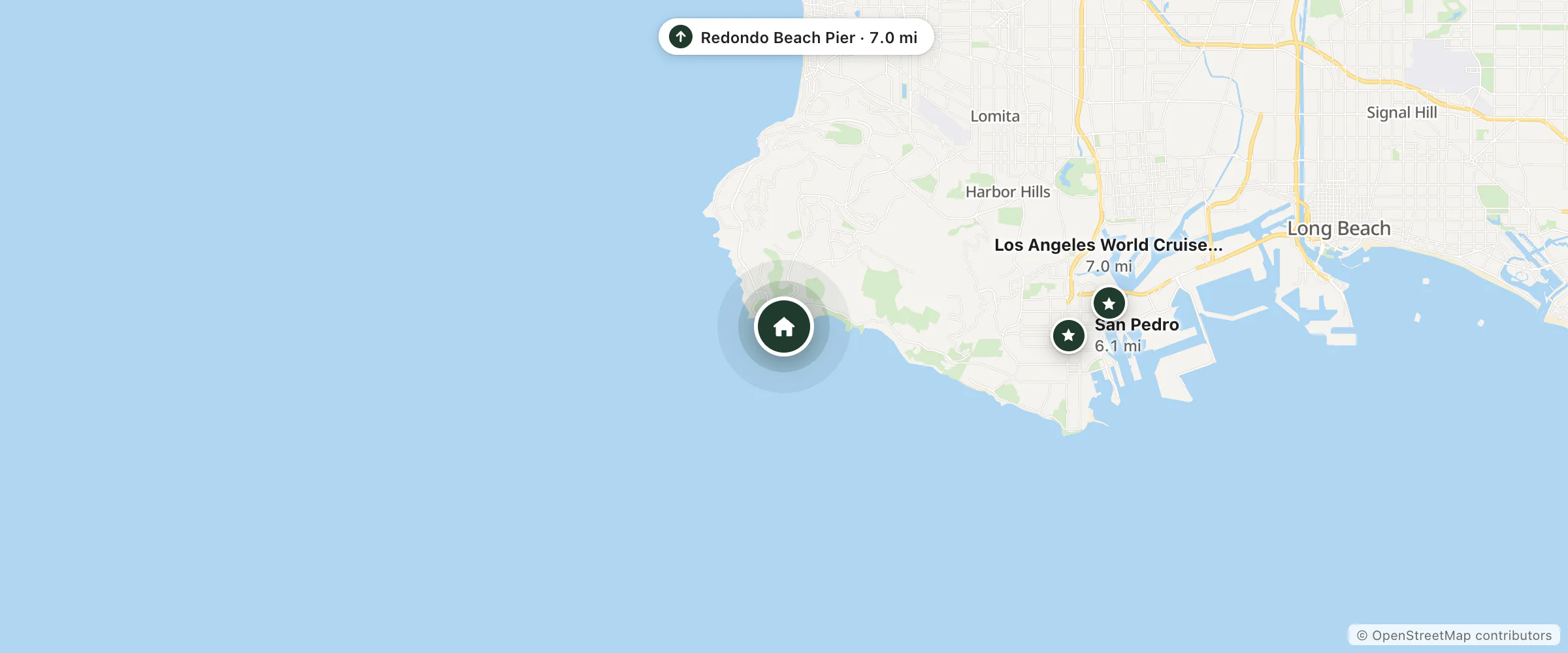 Map of Terranea Resort and nearby San Pedro, Los Angeles World Cruise Center and Redondo Beach Pier