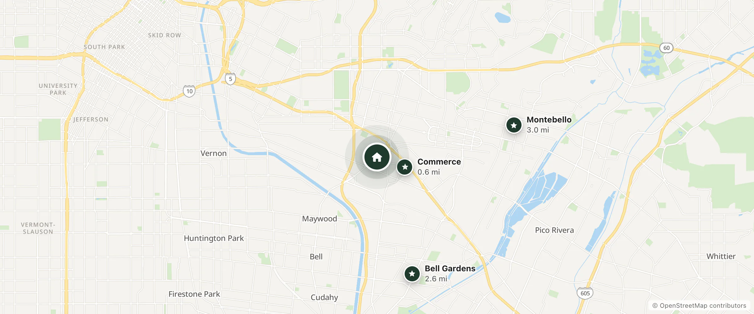 Map of Bob's Motel and nearby Commerce, Bell Gardens and Montebello