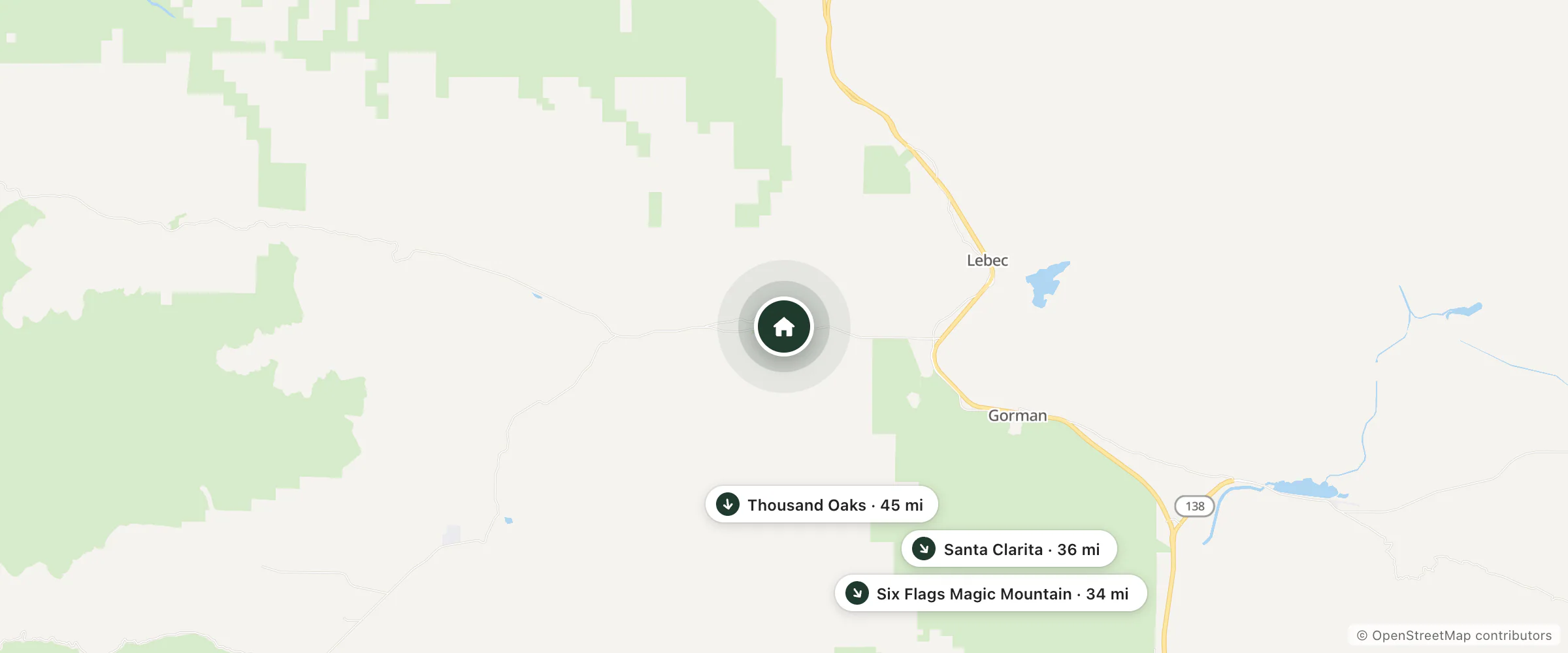 Map of Koko's Mountain Motel and nearby Six Flags Magic Mountain, Santa Clarita and Thousand Oaks