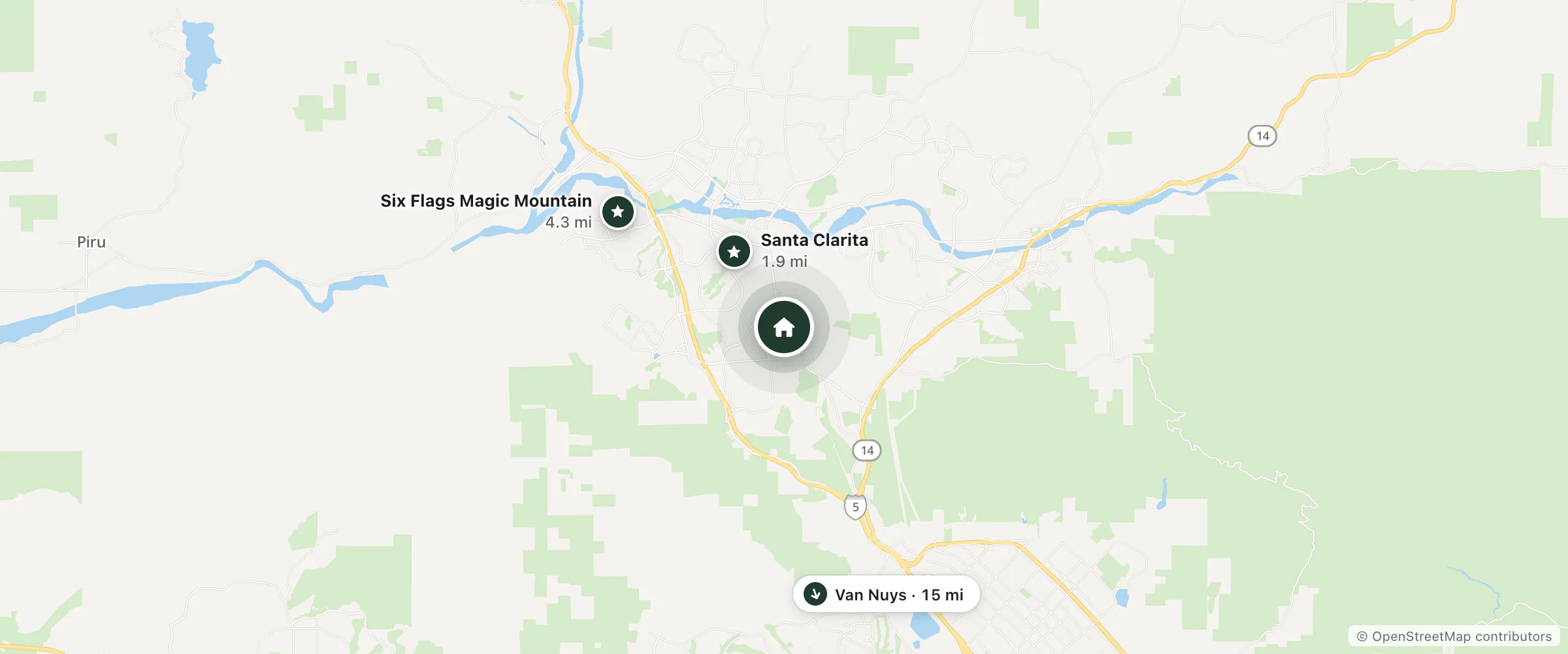 Map of Santa Clarita Motel and nearby Santa Clarita, Six Flags Magic Mountain and Van Nuys