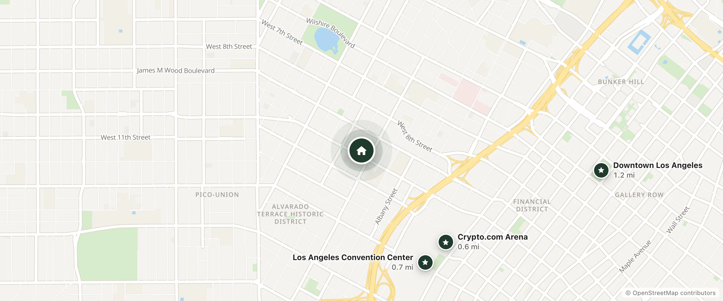 Map of Hotel Twin Dolphin and nearby Crypto.com Arena, Los Angeles Convention Center and Downtown Los Angeles