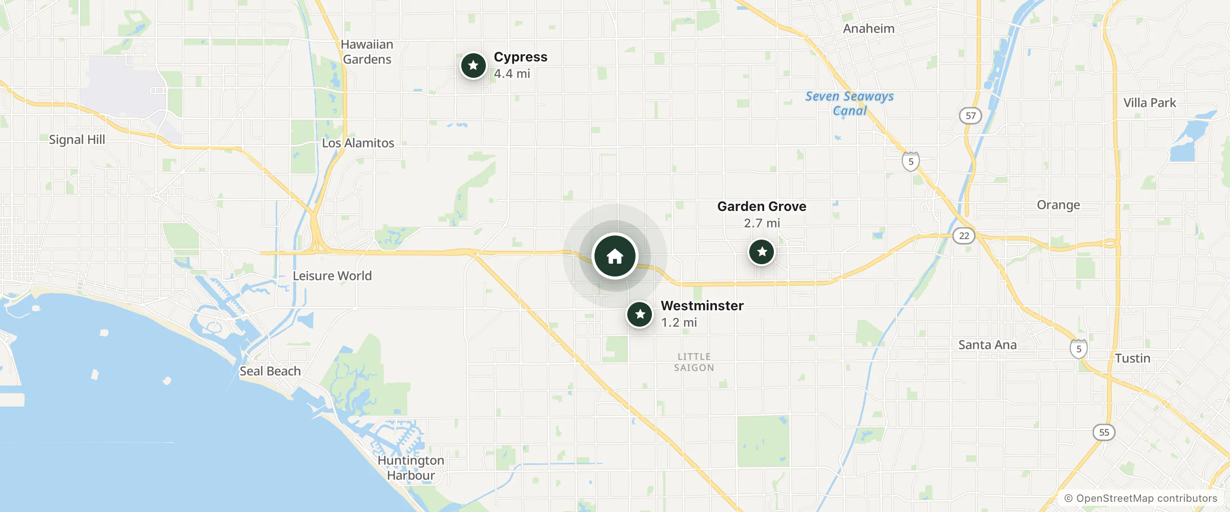 Map of Garden Grove Inn and nearby Westminster, Garden Grove and Cypress