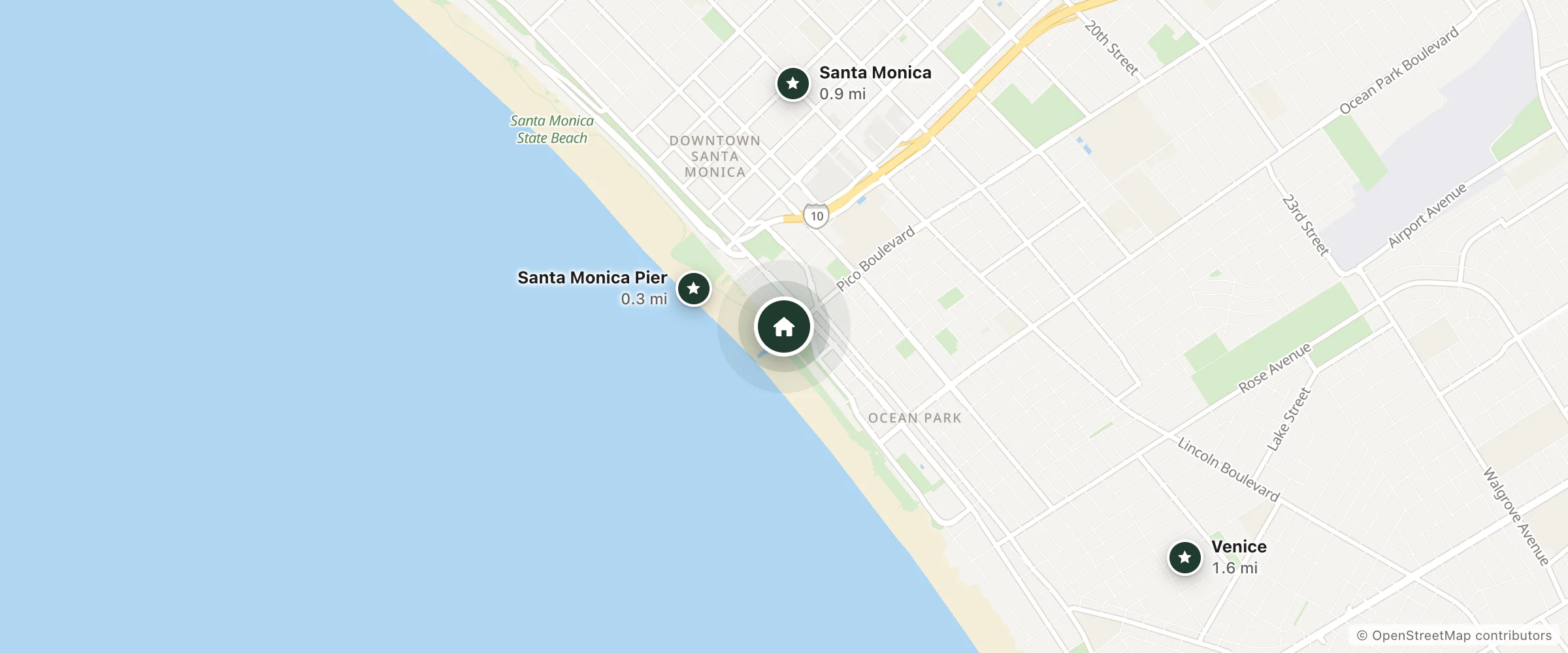 Map of Shutters on the Beach and nearby Santa Monica Pier, Santa Monica and Venice