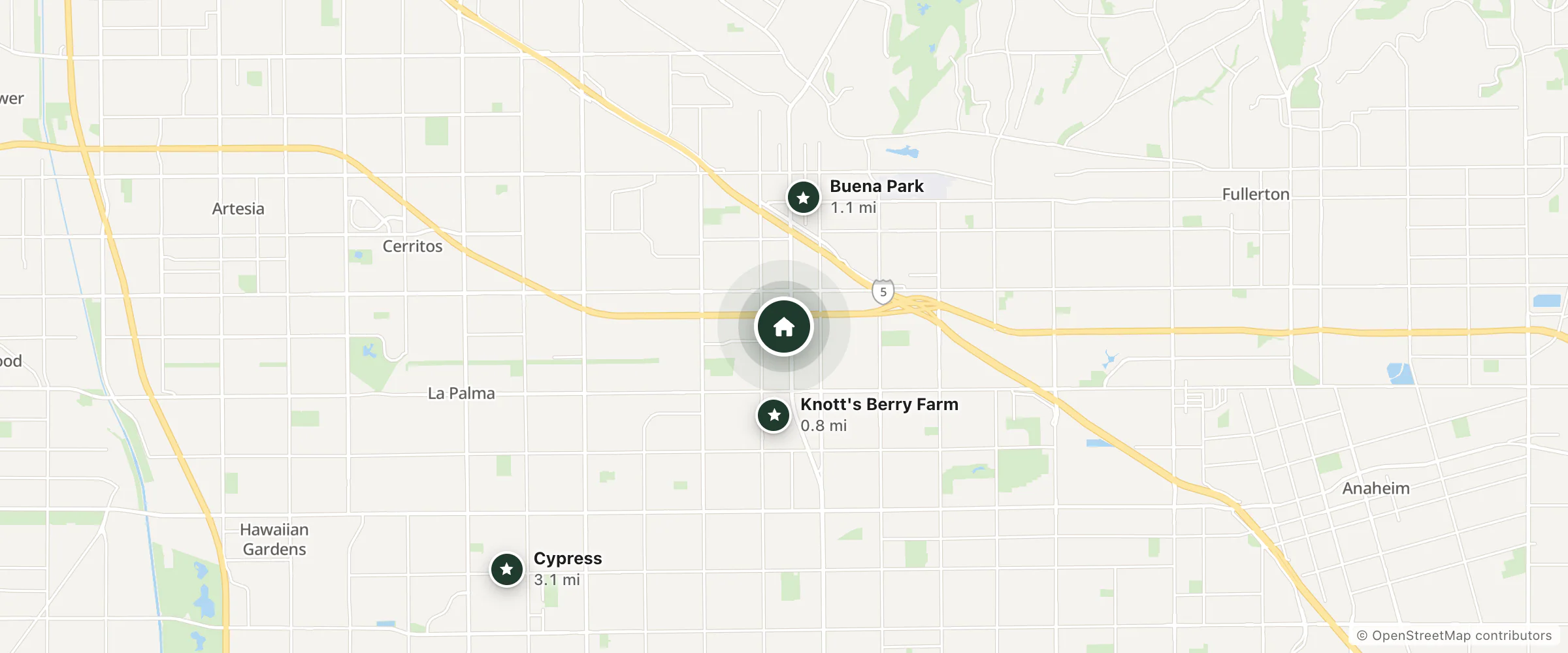 Map of The Buena Park Hotel & Suites and nearby Knott's Berry Farm, Buena Park and Cypress