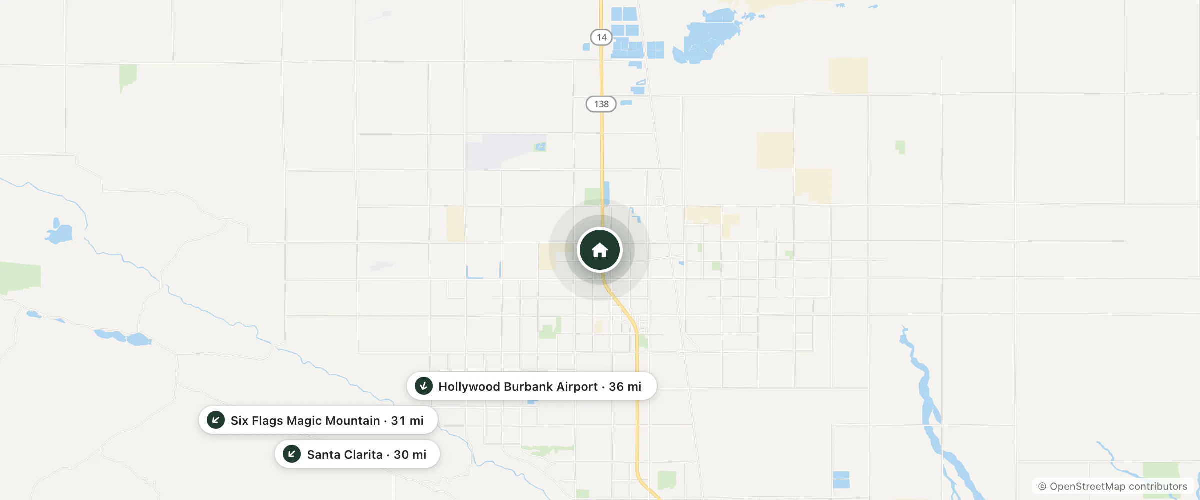 Map of Hampton Inn and Suites Lancaster and nearby Santa Clarita, Six Flags Magic Mountain and Hollywood Burbank Airport