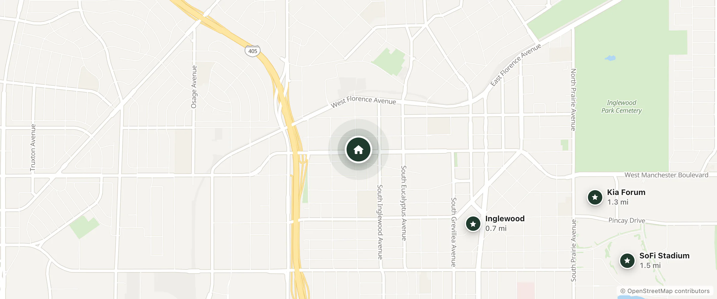Map of Economy Inn LAX and nearby Inglewood, Kia Forum and SoFi Stadium
