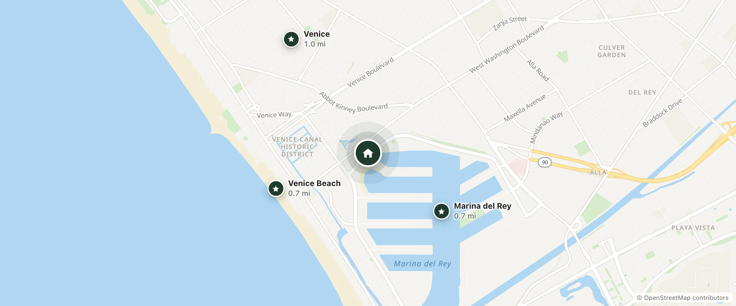 Map of Hilton Garden Inn Los Angeles Marina Del Rey and nearby Marina del Rey, Venice Beach and Venice
