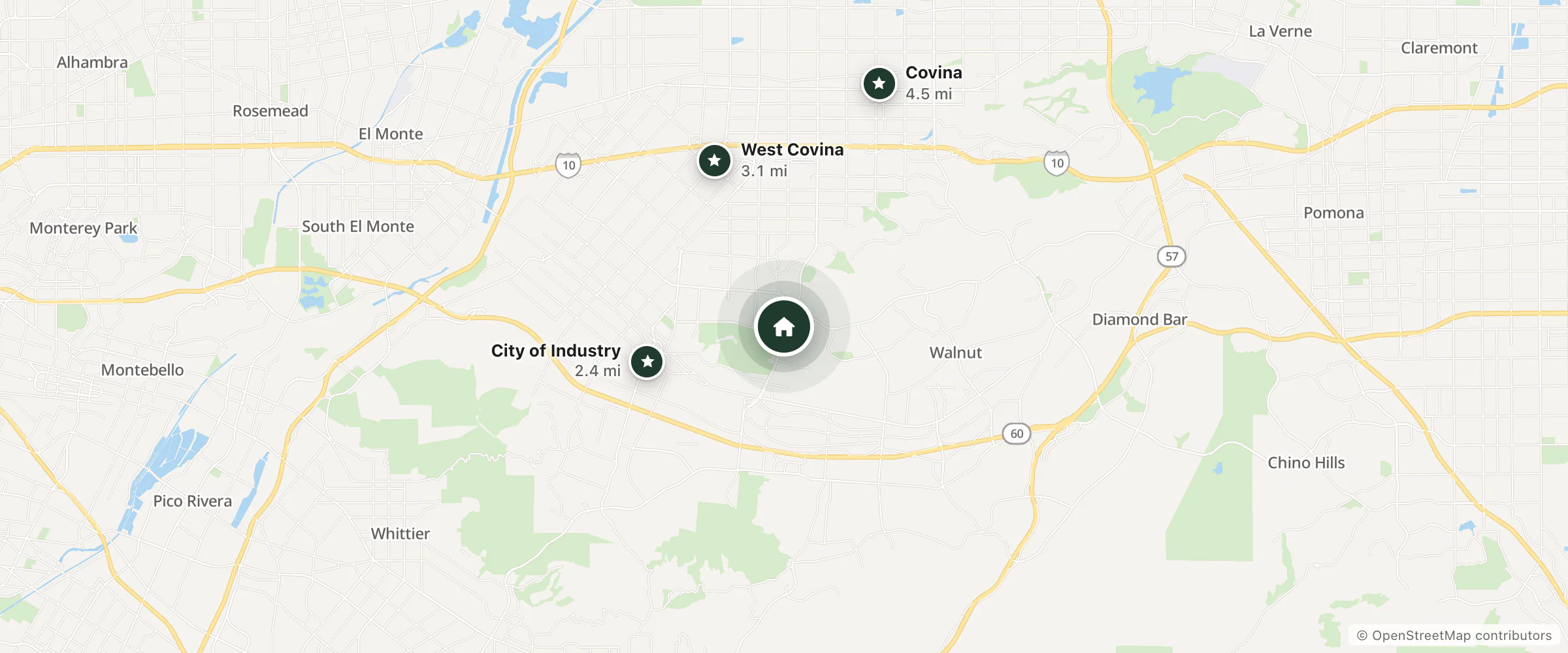 Map of Azusa Inn Motel and nearby City of Industry, West Covina and Covina
