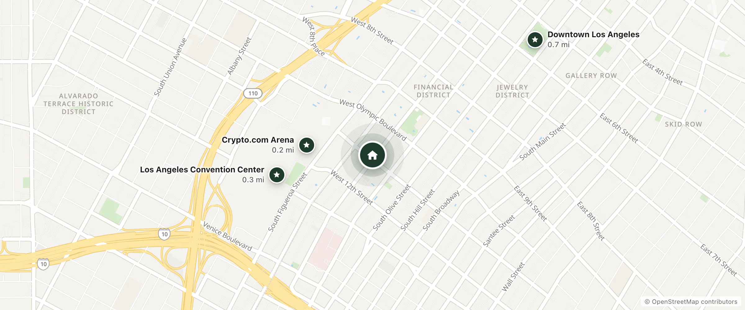 Map of Urban Executive Suites and nearby Crypto.com Arena, Los Angeles Convention Center and Downtown Los Angeles