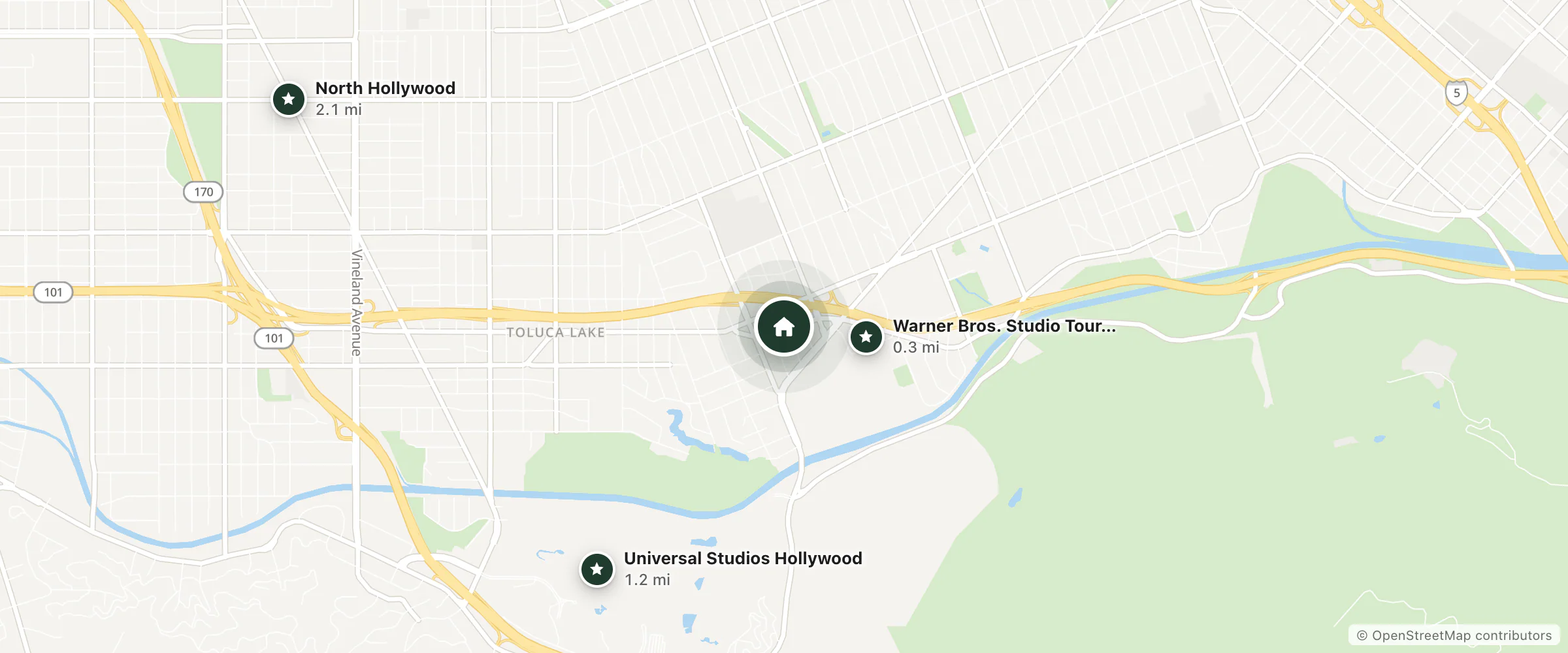 Map of The Tangerine and nearby Warner Bros. Studio Tour Hollywood, Universal Studios Hollywood and North Hollywood