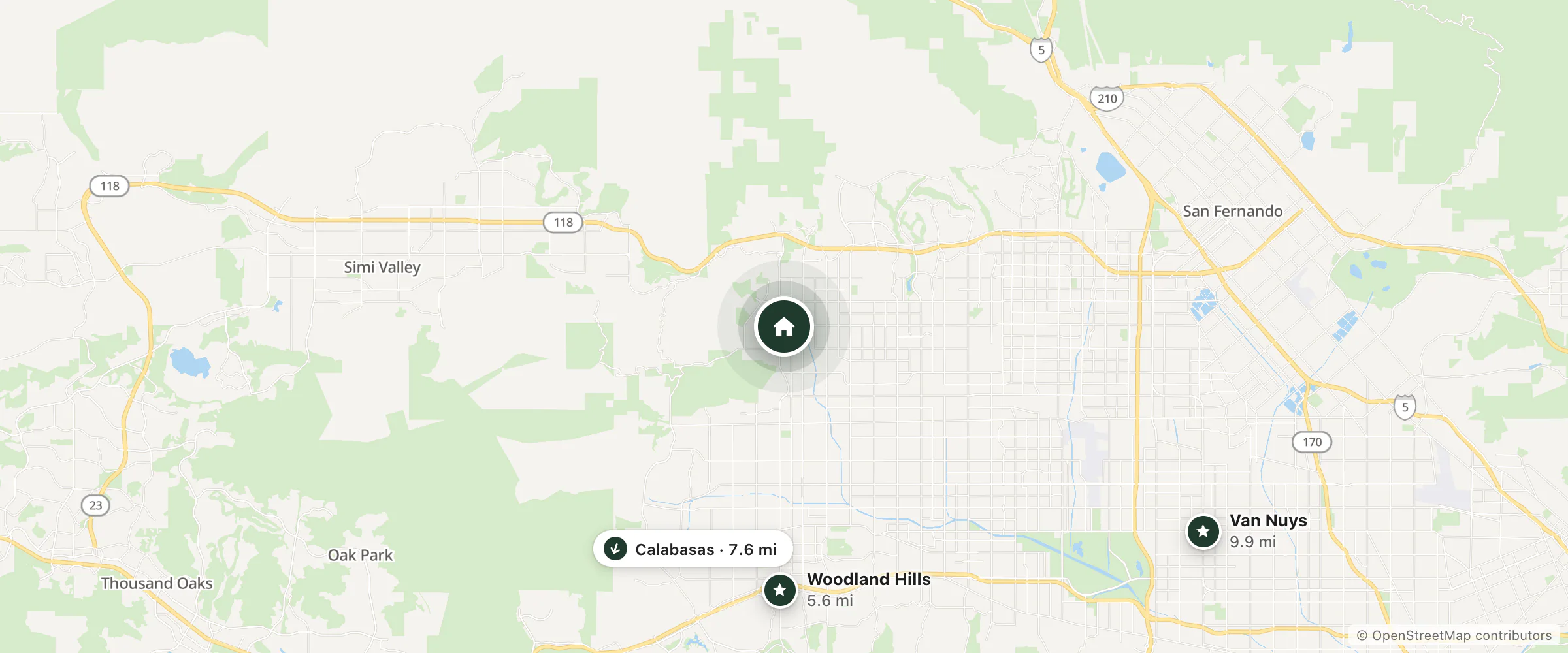 Map of Sonesta ES Suites Chatsworth and nearby Woodland Hills, Calabasas and Van Nuys