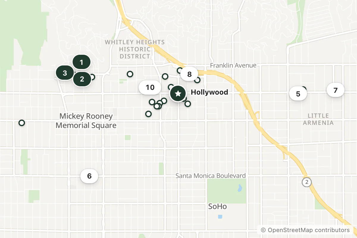 Map of the top 25 hotels for this question around Hollywood