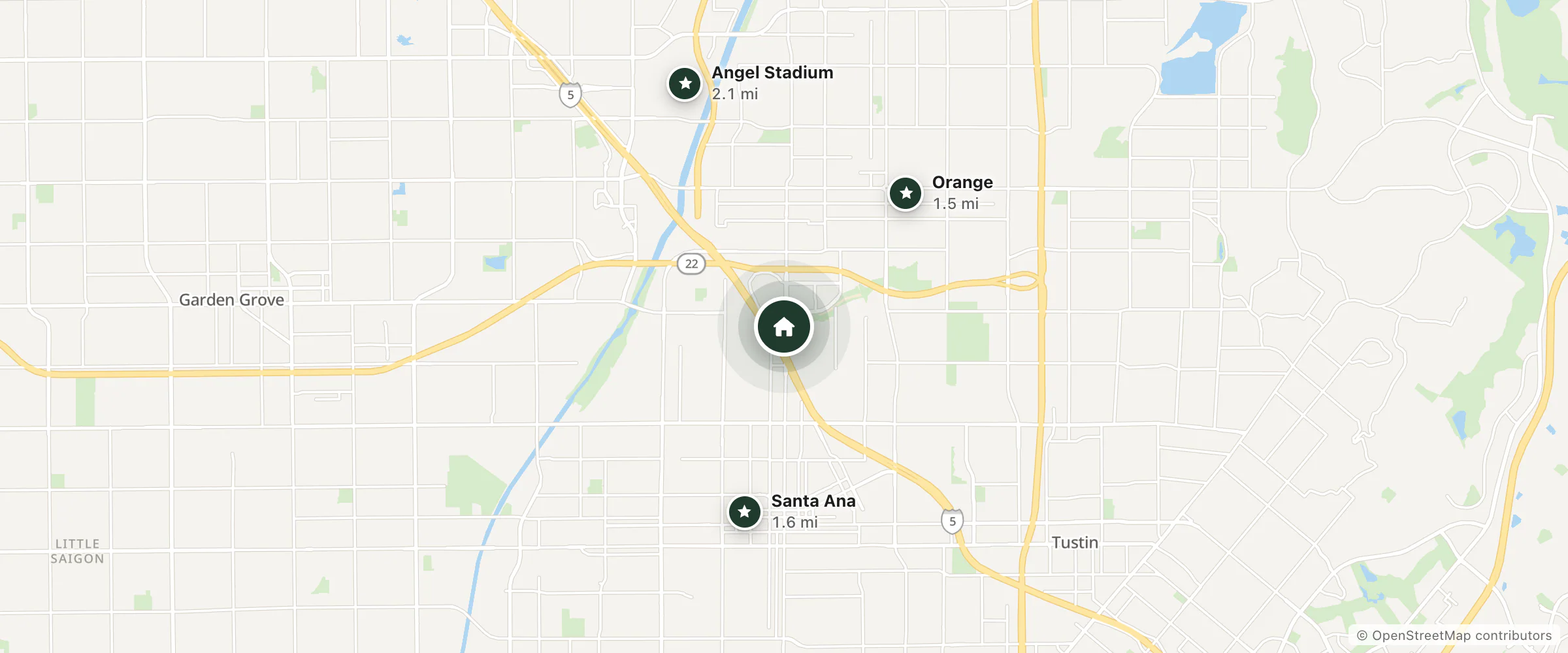 Map of Red Roof Inn Santa Ana and nearby Orange, Santa Ana and Angel Stadium