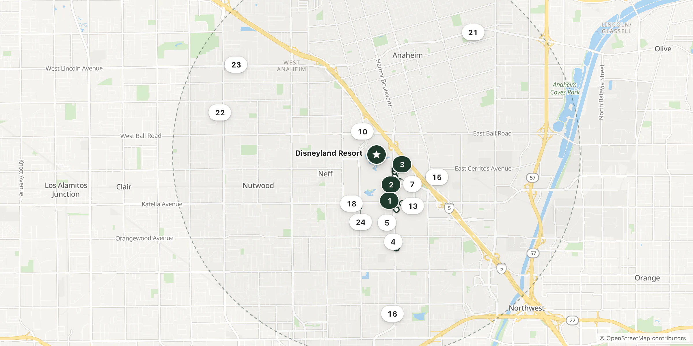 Map of hotels near Disneyland Resort