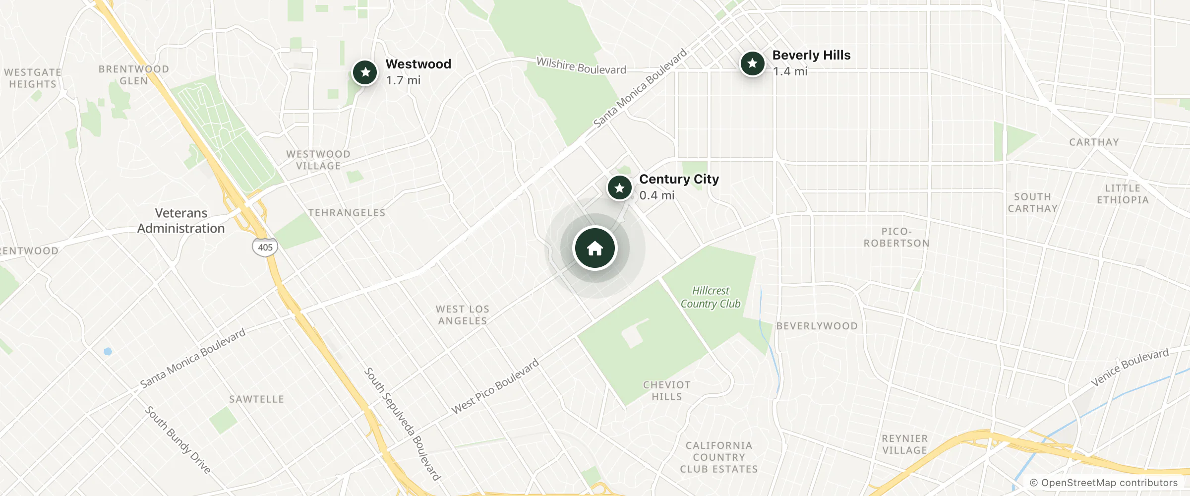 Map of Courtyard by Marriott Los Angeles Century City/Beverly Hills and nearby Century City, Beverly Hills and Westwood