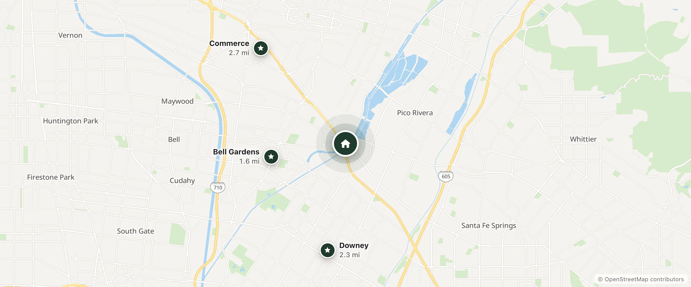 Map of Travelodge by Wyndham Commerce Los Angeles Area and nearby Bell Gardens, Downey and Commerce