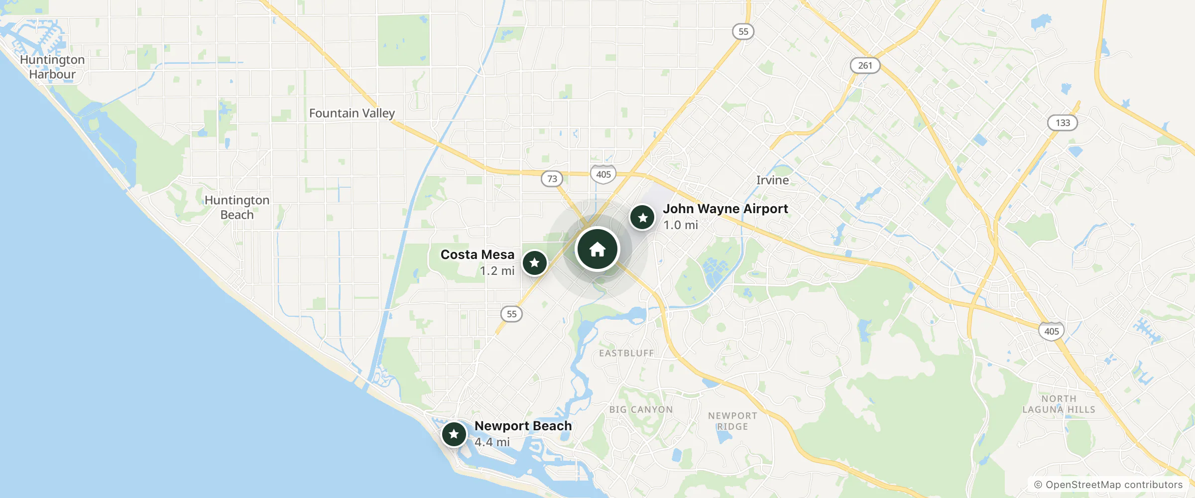 Map of Travelodge and nearby John Wayne Airport, Costa Mesa and Newport Beach