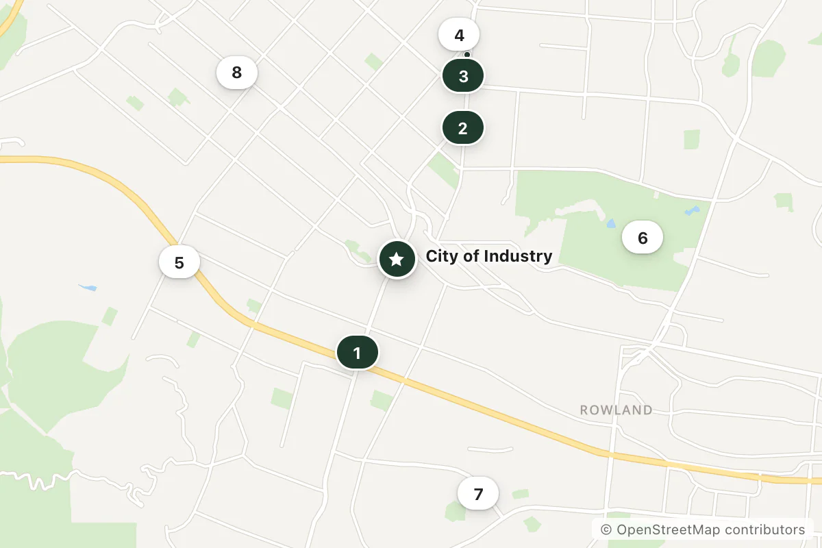 Map of the top 8 hotels for this question around City of Industry