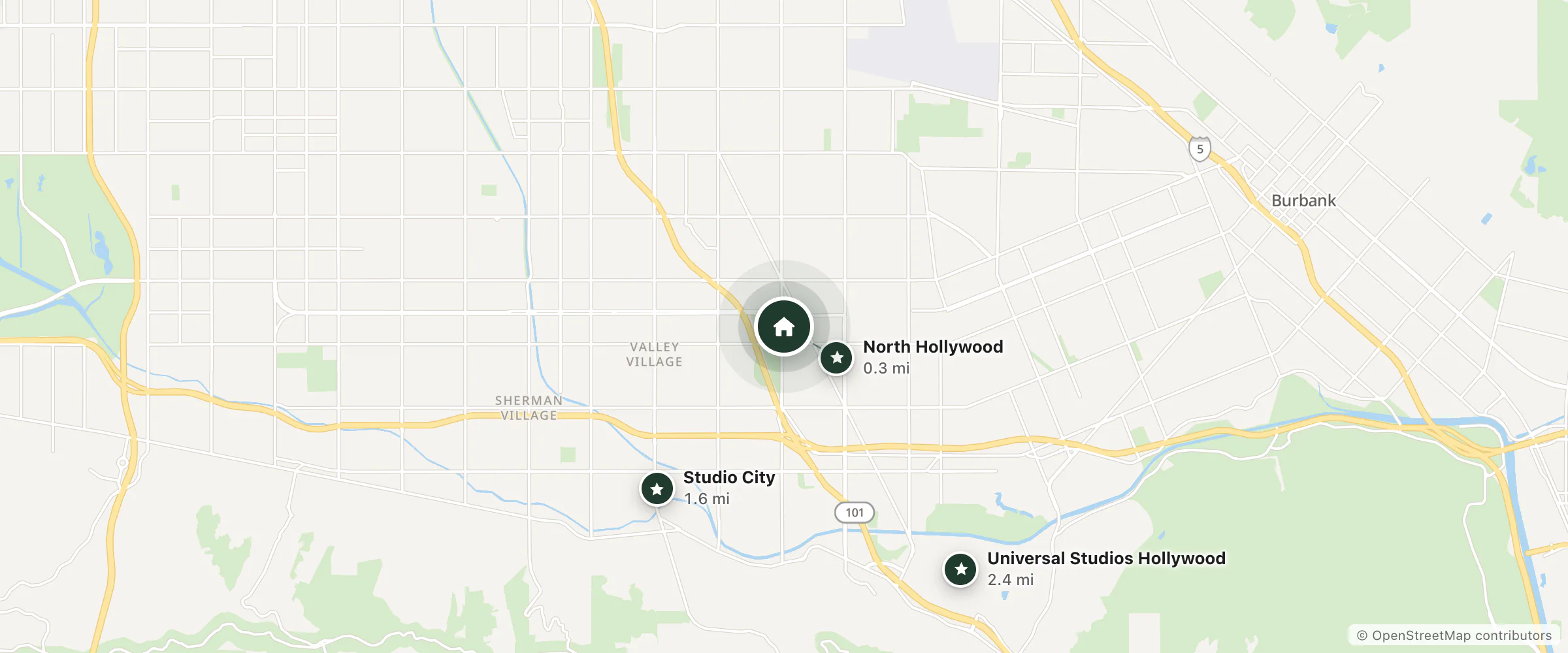 Map of Lexen Hotel and nearby North Hollywood, Studio City and Universal Studios Hollywood