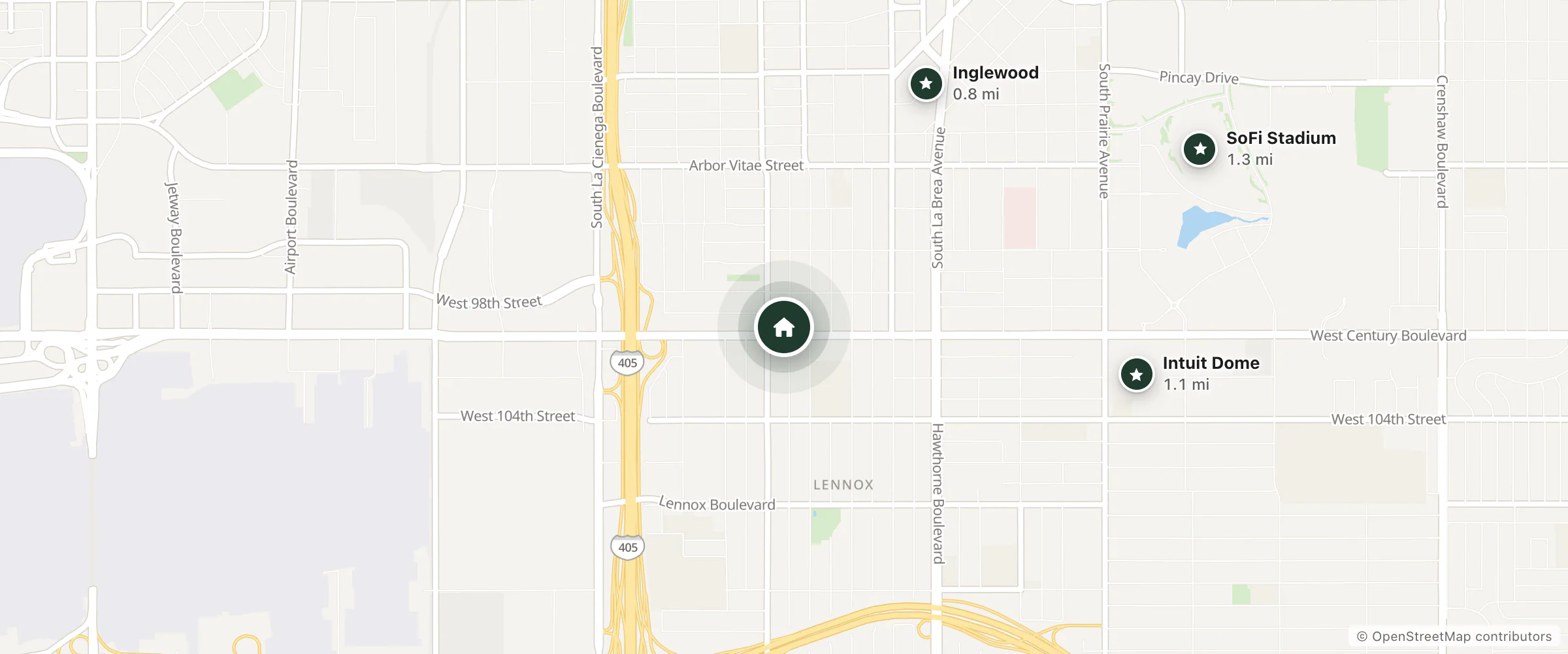 Map of Value Inn Worldwide Inglewood and nearby Inglewood, Intuit Dome and SoFi Stadium