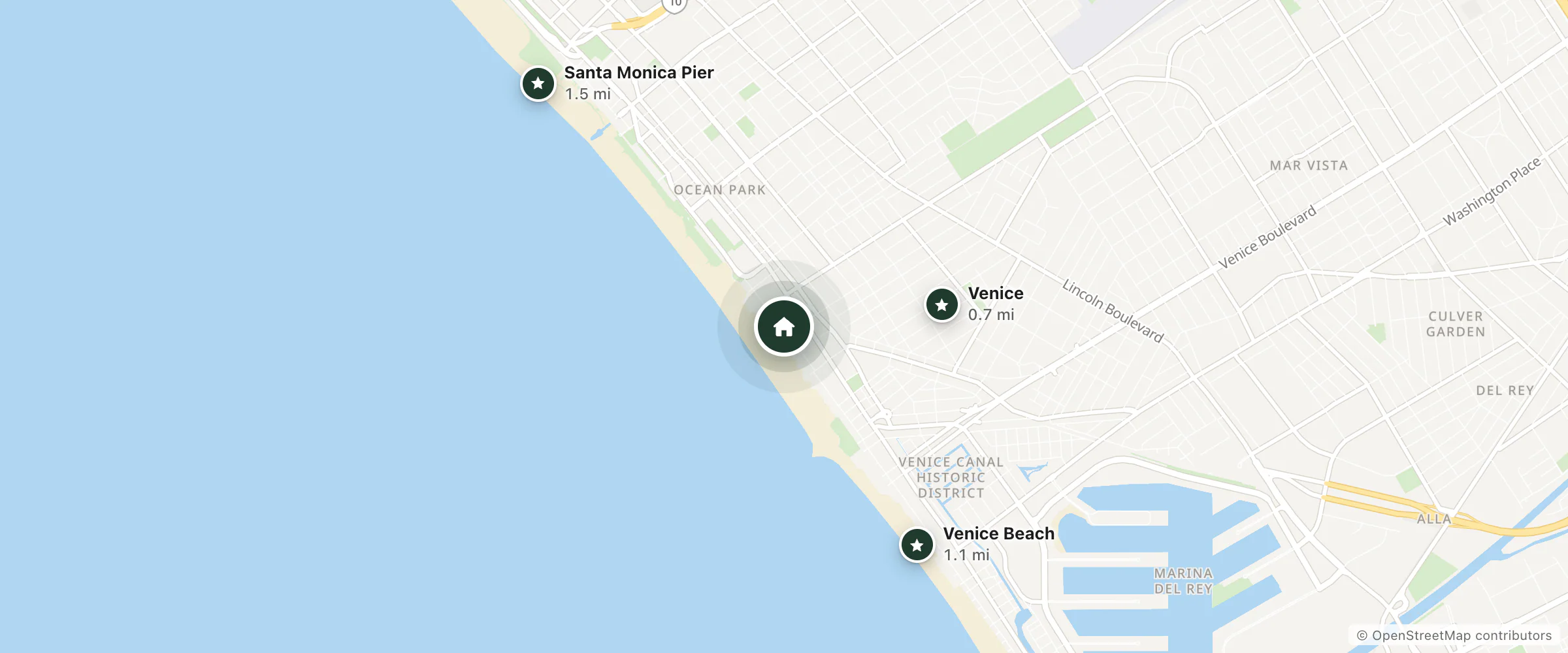 Map of The Ellison Suites and nearby Venice, Venice Beach and Santa Monica Pier