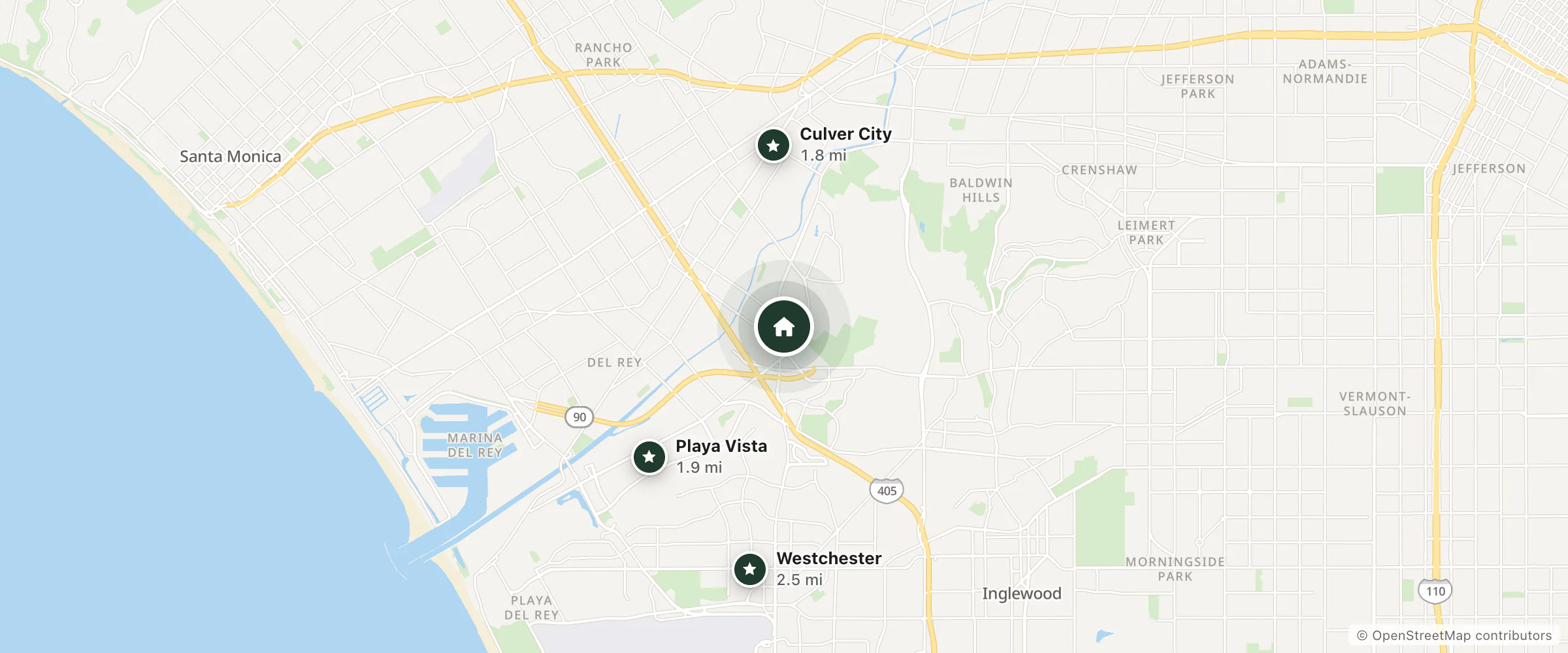 Map of Hotel Avenida and nearby Culver City, Playa Vista and Westchester
