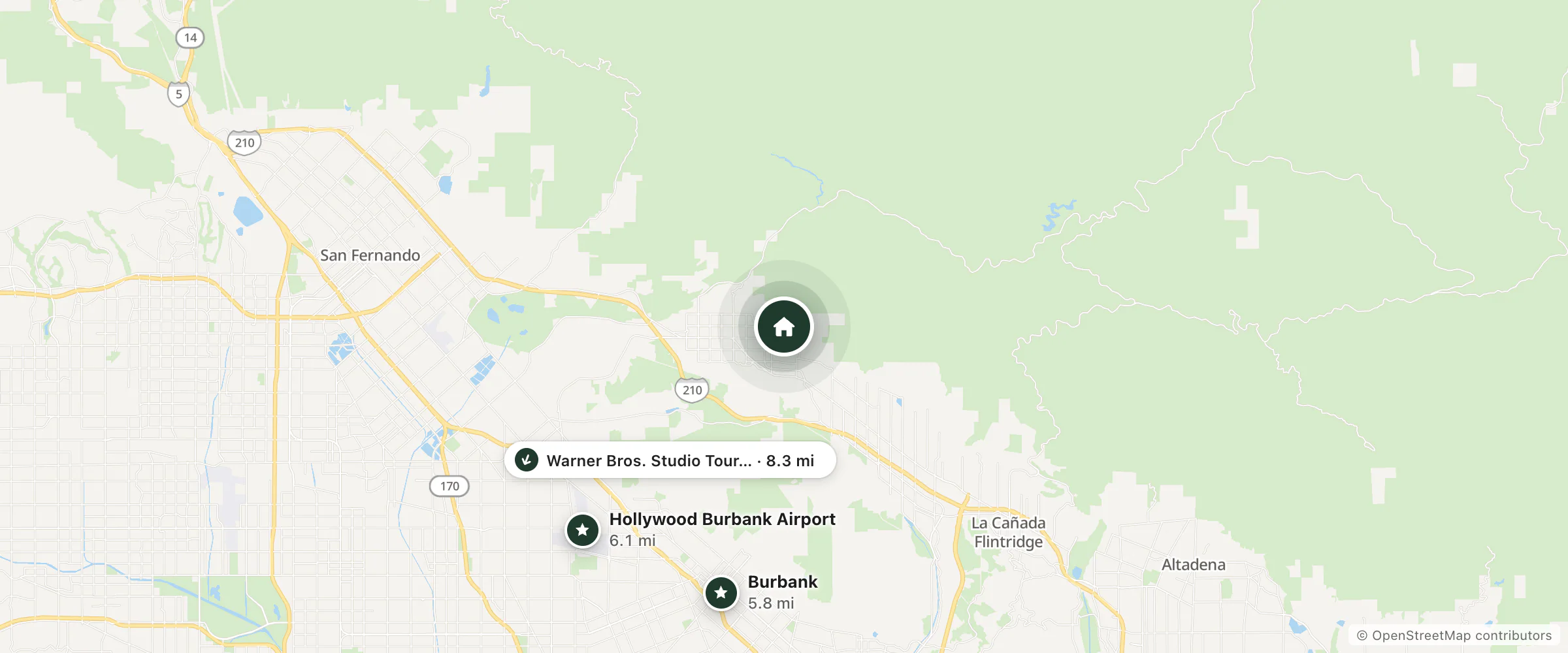 Map of The Topping House and nearby Burbank, Hollywood Burbank Airport and Warner Bros. Studio Tour Hollywood