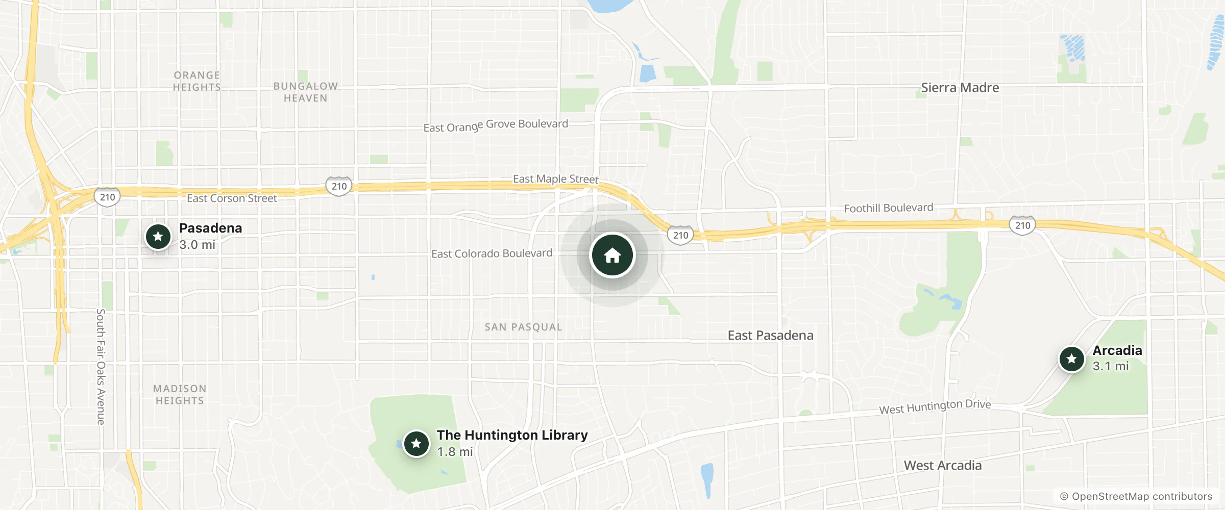 Map of Astro Pasadena Hotel and nearby The Huntington Library, Pasadena and Arcadia
