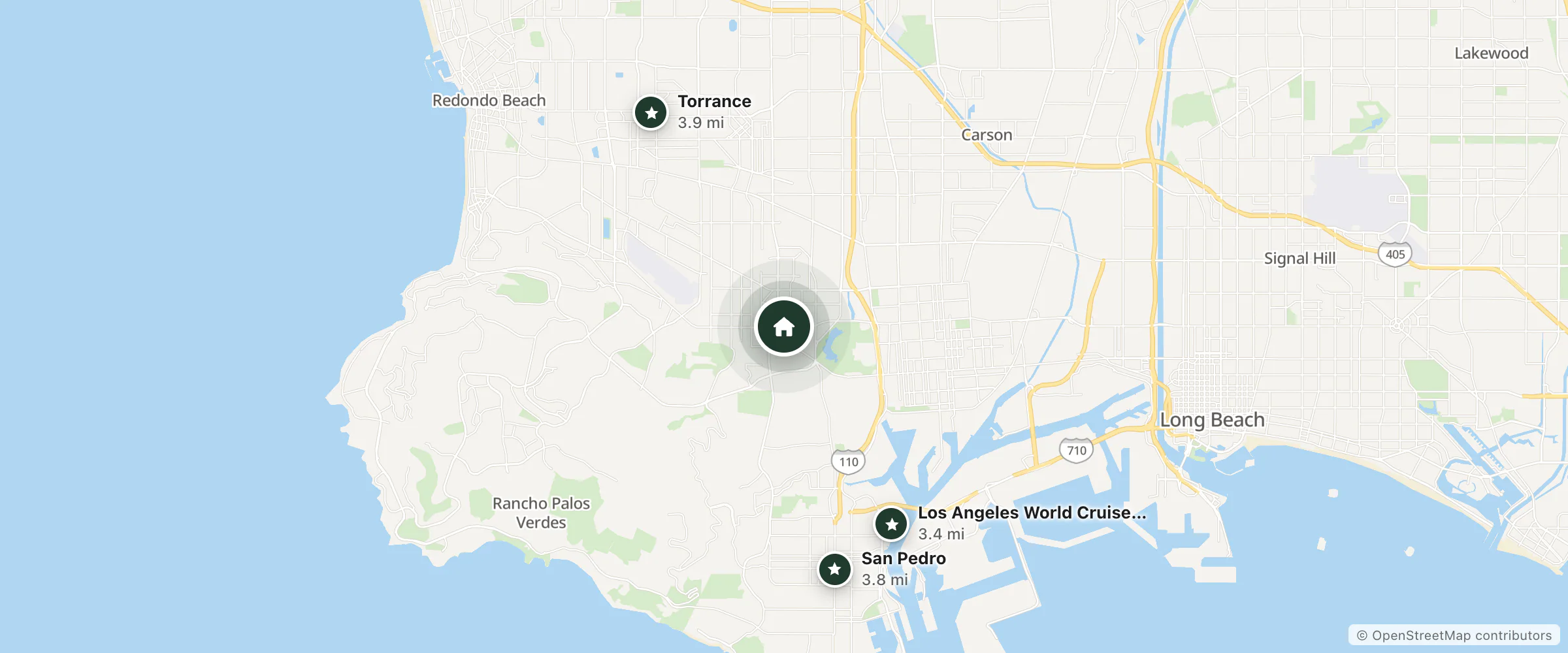 Map of Horizon Inn and nearby Los Angeles World Cruise Center, San Pedro and Torrance
