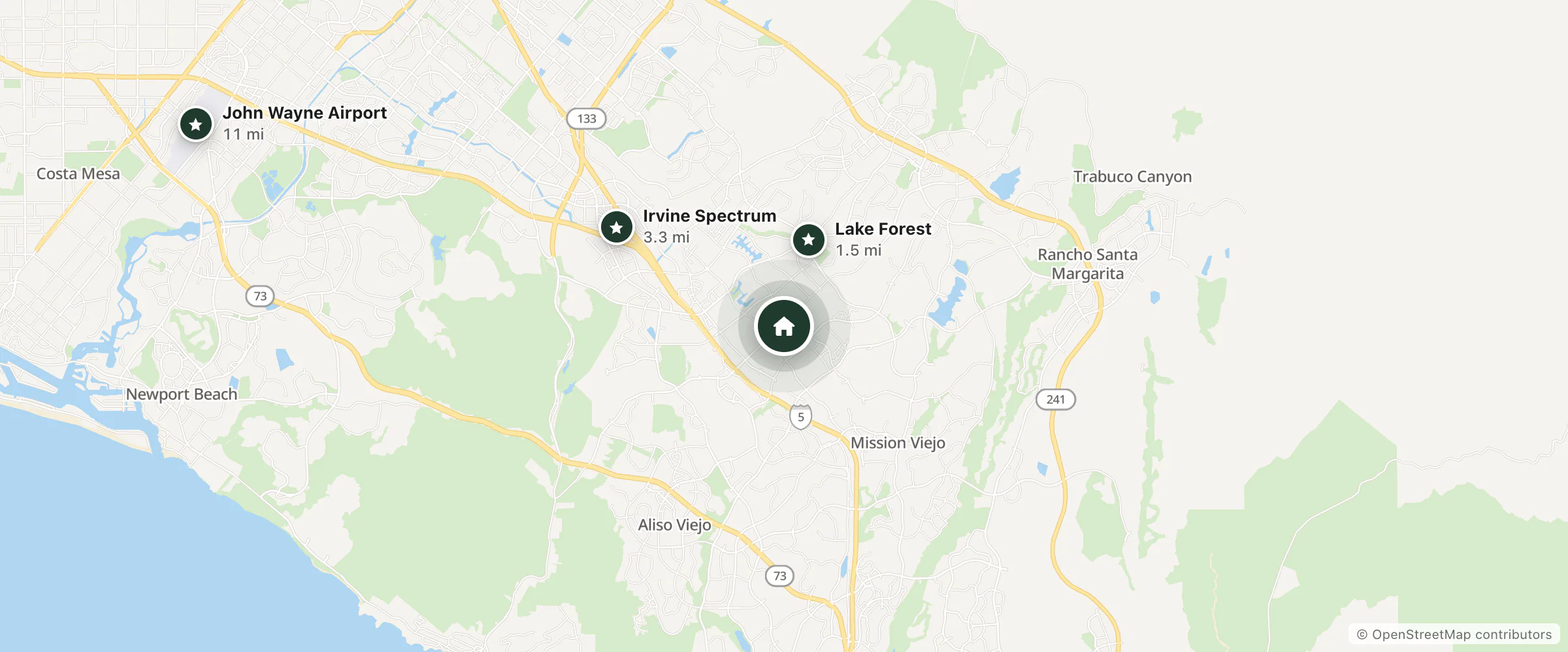Map of Franklin Hostel and nearby Lake Forest, Irvine Spectrum and John Wayne Airport