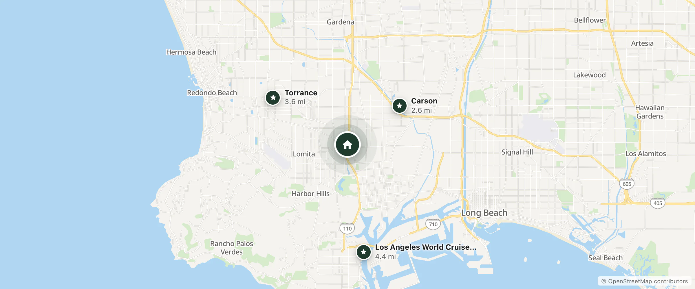 Map of Motel 6 Harbor City, CA - Los Angeles and nearby Carson, Torrance and Los Angeles World Cruise Center