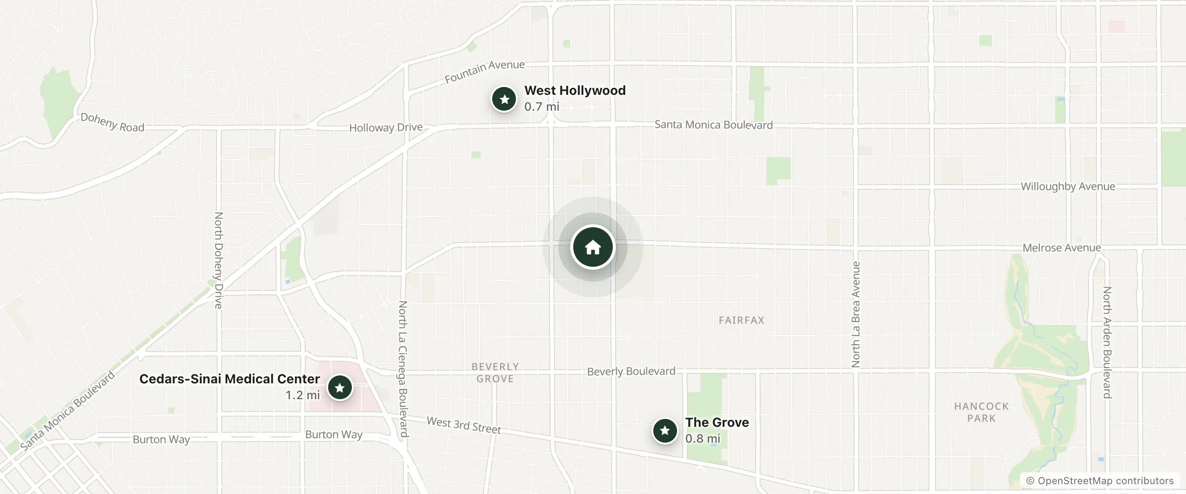 Map of Orbit Hotel and nearby West Hollywood, The Grove and Cedars-Sinai Medical Center