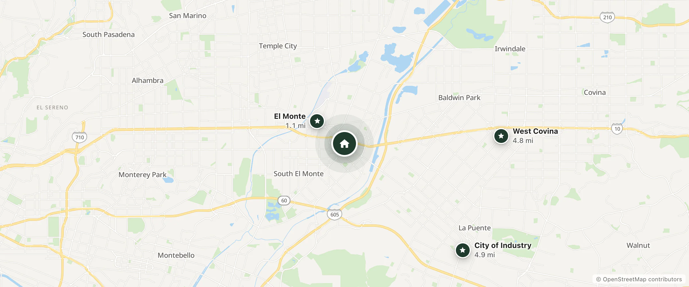 Map of New Star Inn. El Monte - Los Angeles and nearby El Monte, West Covina and City of Industry