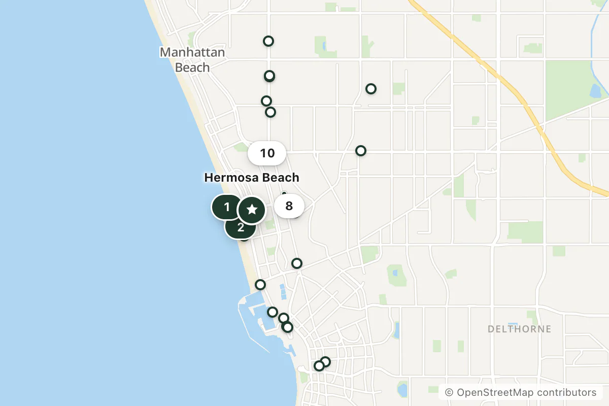 Map of the top 25 hotels for this question around Hermosa Beach