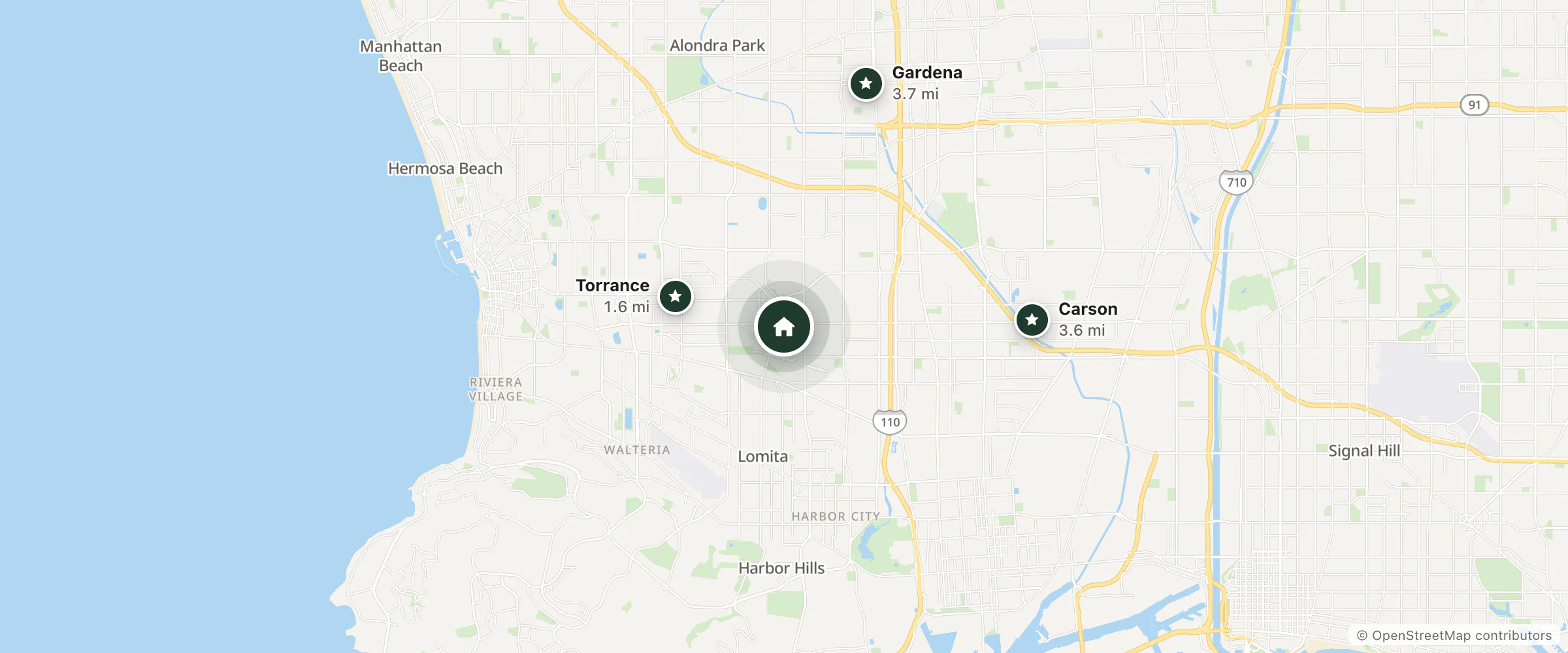 Map of Plaza Hotel and nearby Torrance, Carson and Gardena