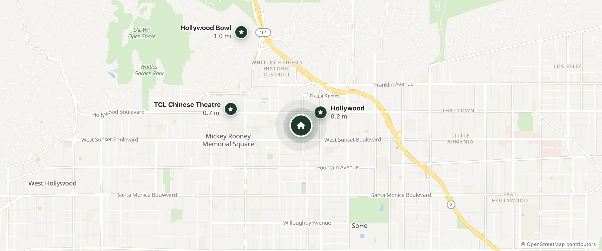 Map of Morrison Hotel and nearby Hollywood, TCL Chinese Theatre and Hollywood Bowl