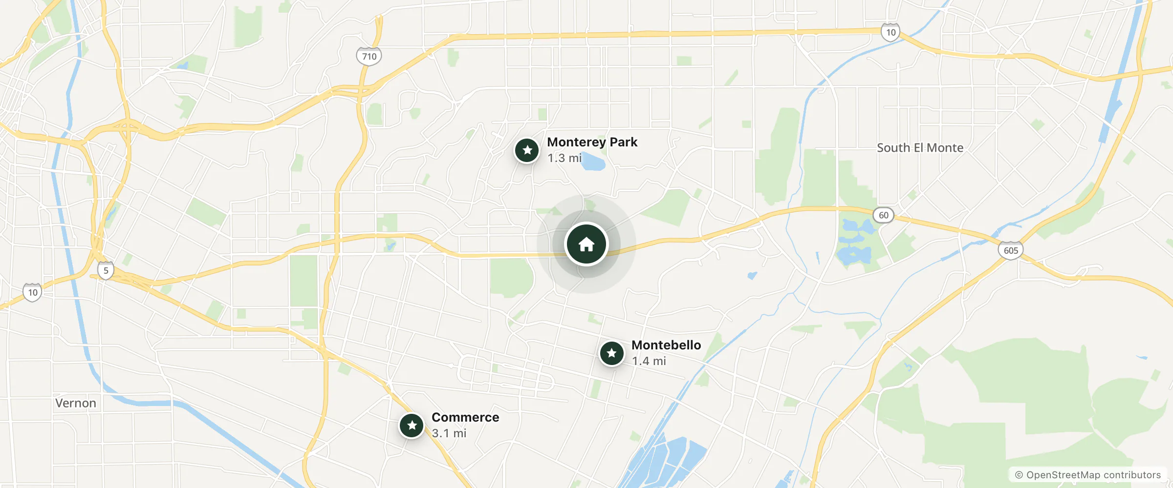 Map of Baymont by Wyndham and nearby Monterey Park, Montebello and Commerce