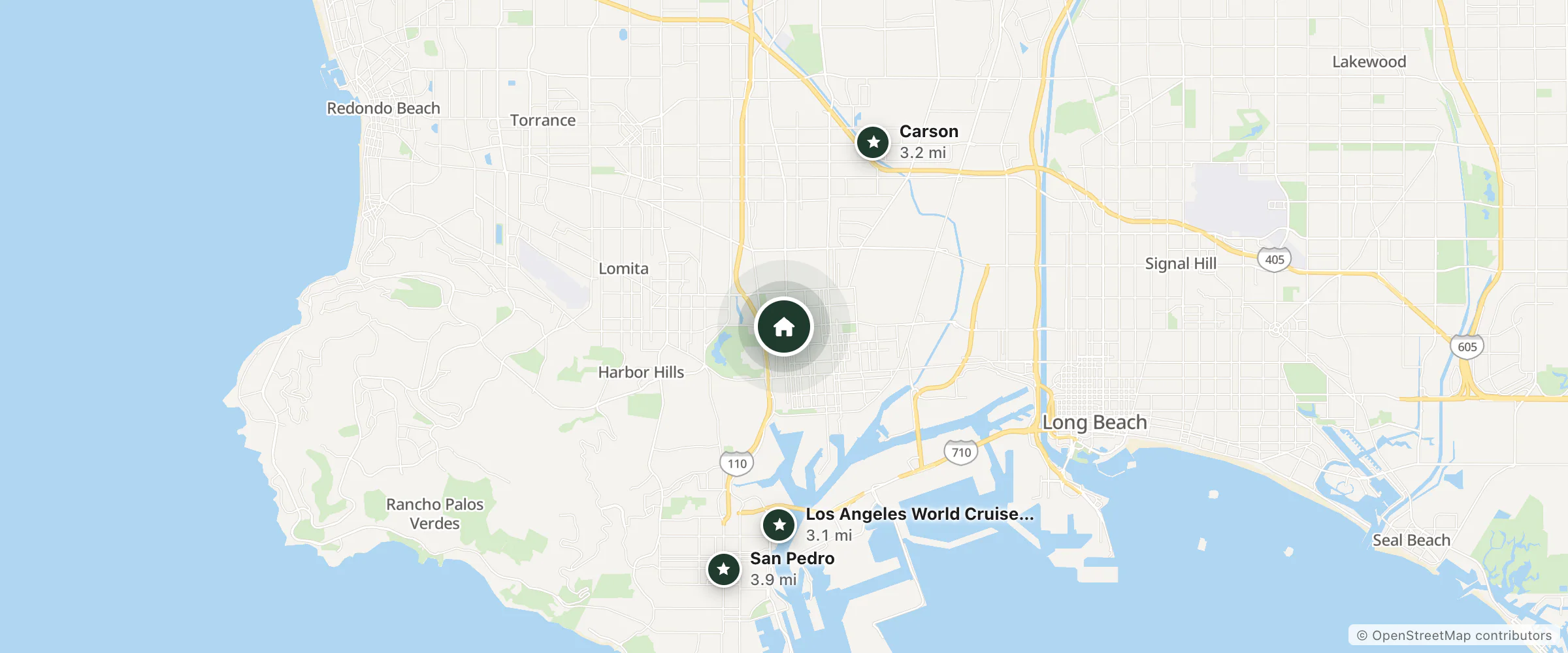 Map of Red Roof Inn Los Angeles – Wilmington, CA and nearby Los Angeles World Cruise Center, Carson and San Pedro