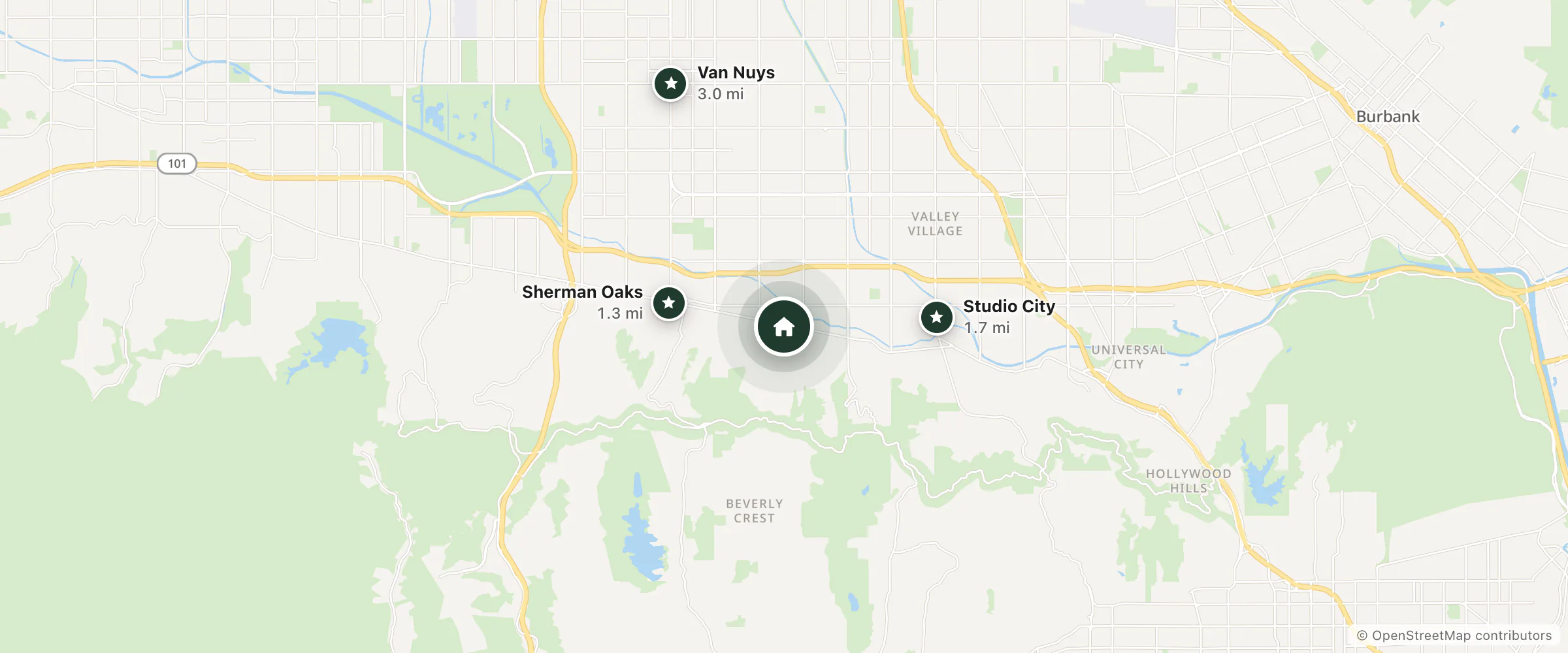 Map of Colonial Terrace Inn and nearby Sherman Oaks, Studio City and Van Nuys