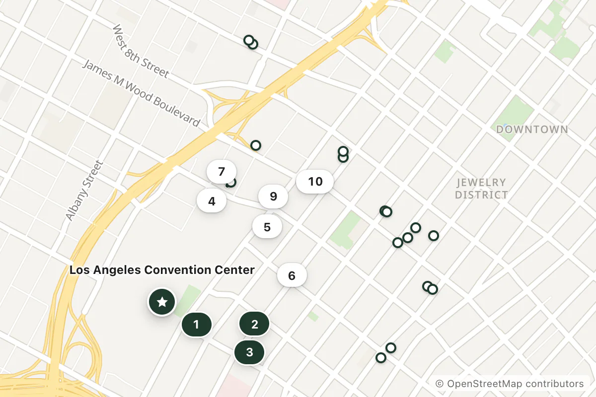 Map of the top 25 hotels for this question around Los Angeles Convention Center