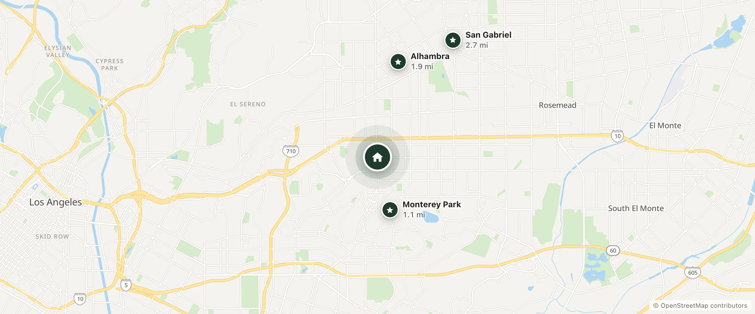 Map of Holiday Inn & Suites Monterey Park - Los Angeles and nearby Monterey Park, Alhambra and San Gabriel