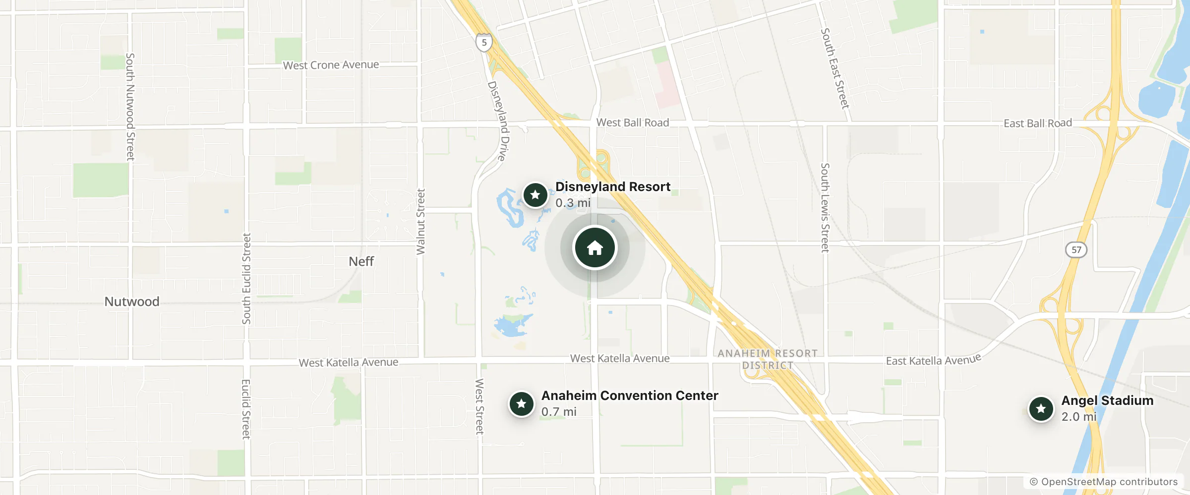 Map of Carousel Inn & Suites and nearby Disneyland Resort, Anaheim Convention Center and Angel Stadium