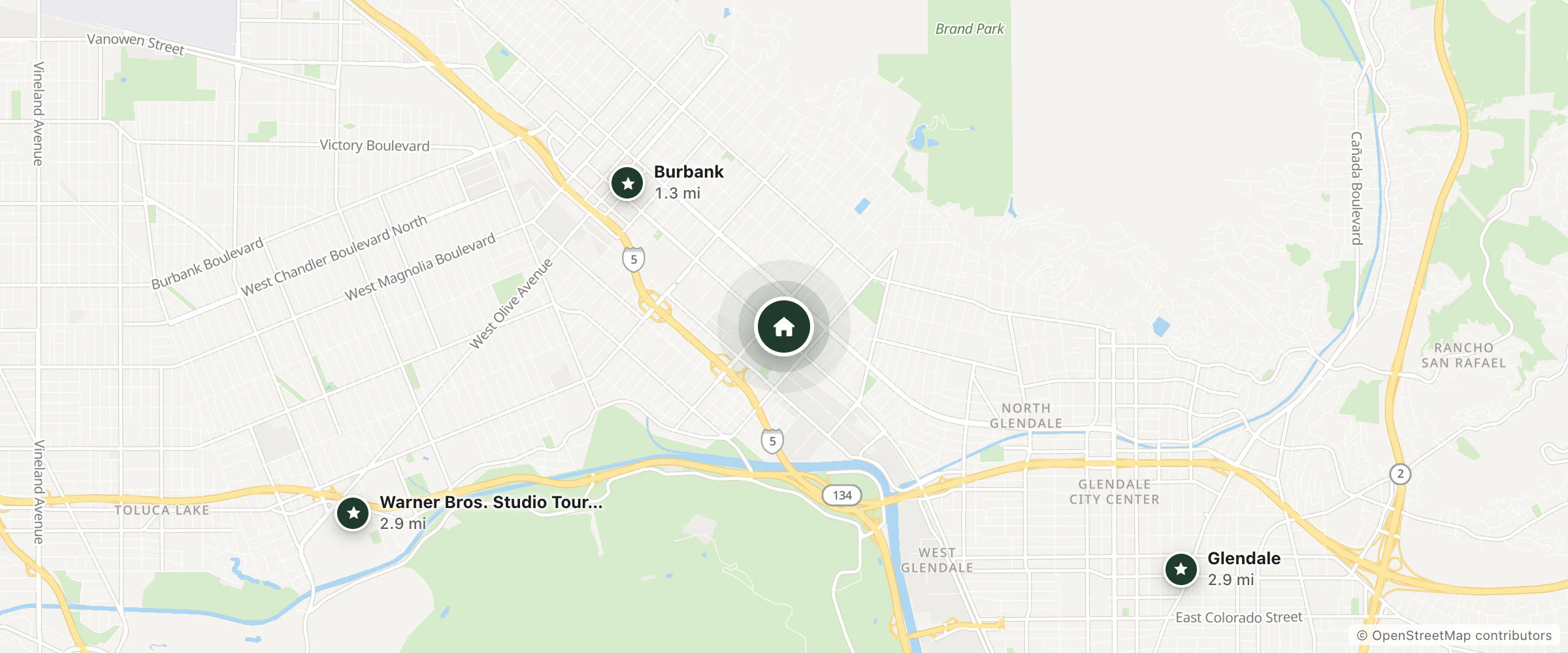 Map of Jewel City Inn Glendale and nearby Burbank, Glendale and Warner Bros. Studio Tour Hollywood