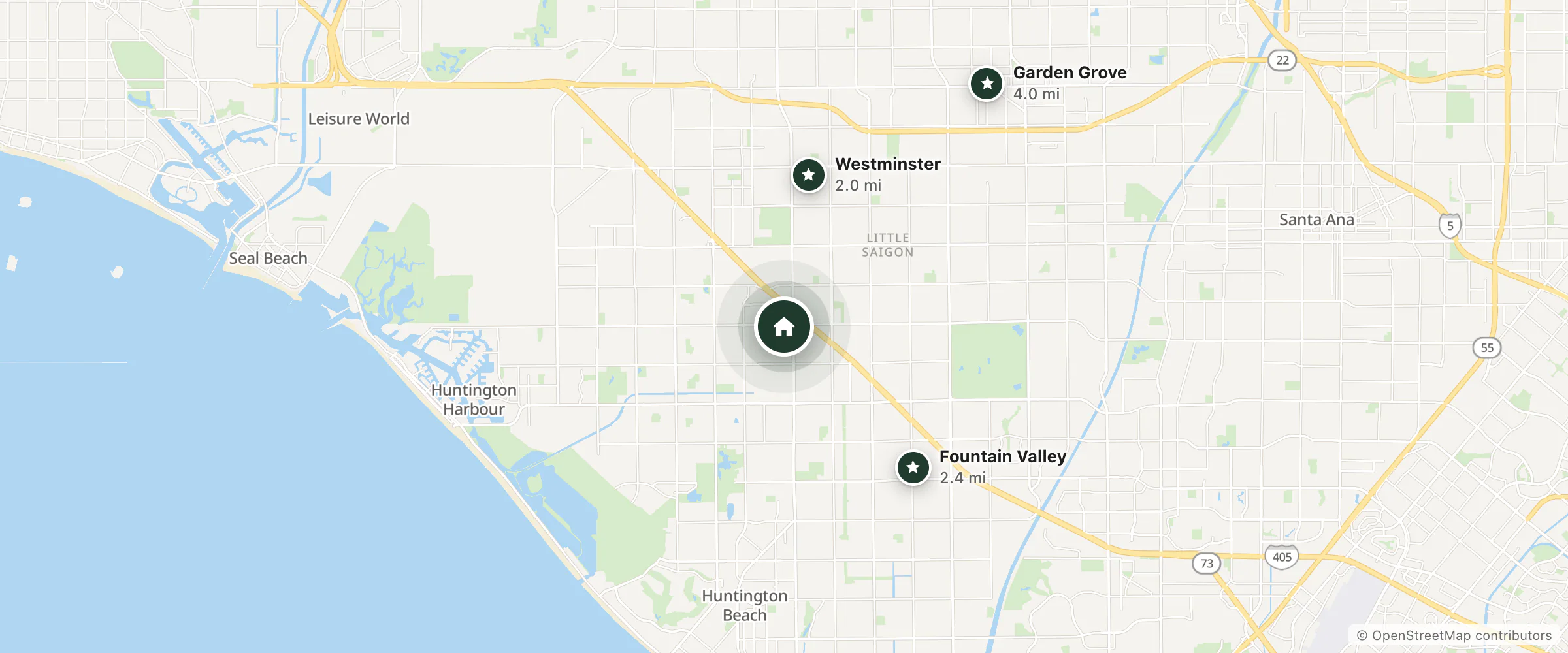 Map of SpringHill Suites and nearby Westminster, Fountain Valley and Garden Grove